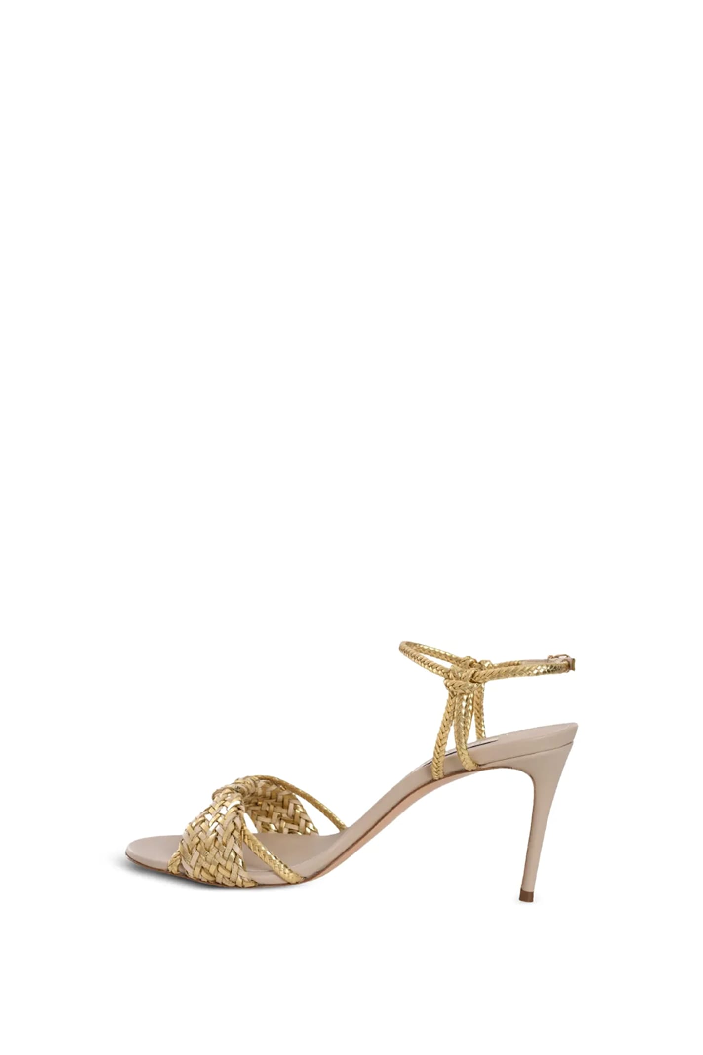 Casadei Braided Stiletto Sandals In Leather Blend In Golden