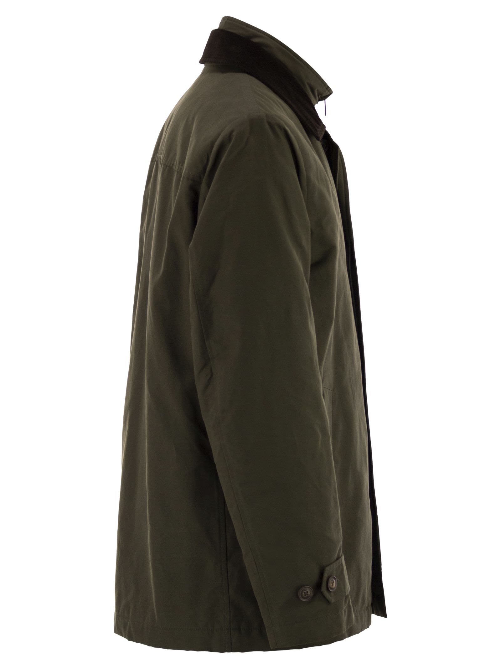 Fay Men Short Morning Raincoat In Cotton And Nylon Faille In Green