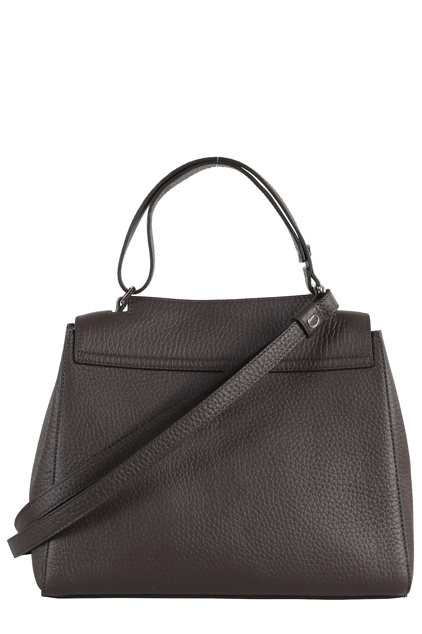 Orciani Structured Dark Brown Leather Shoulder Bag In Gray