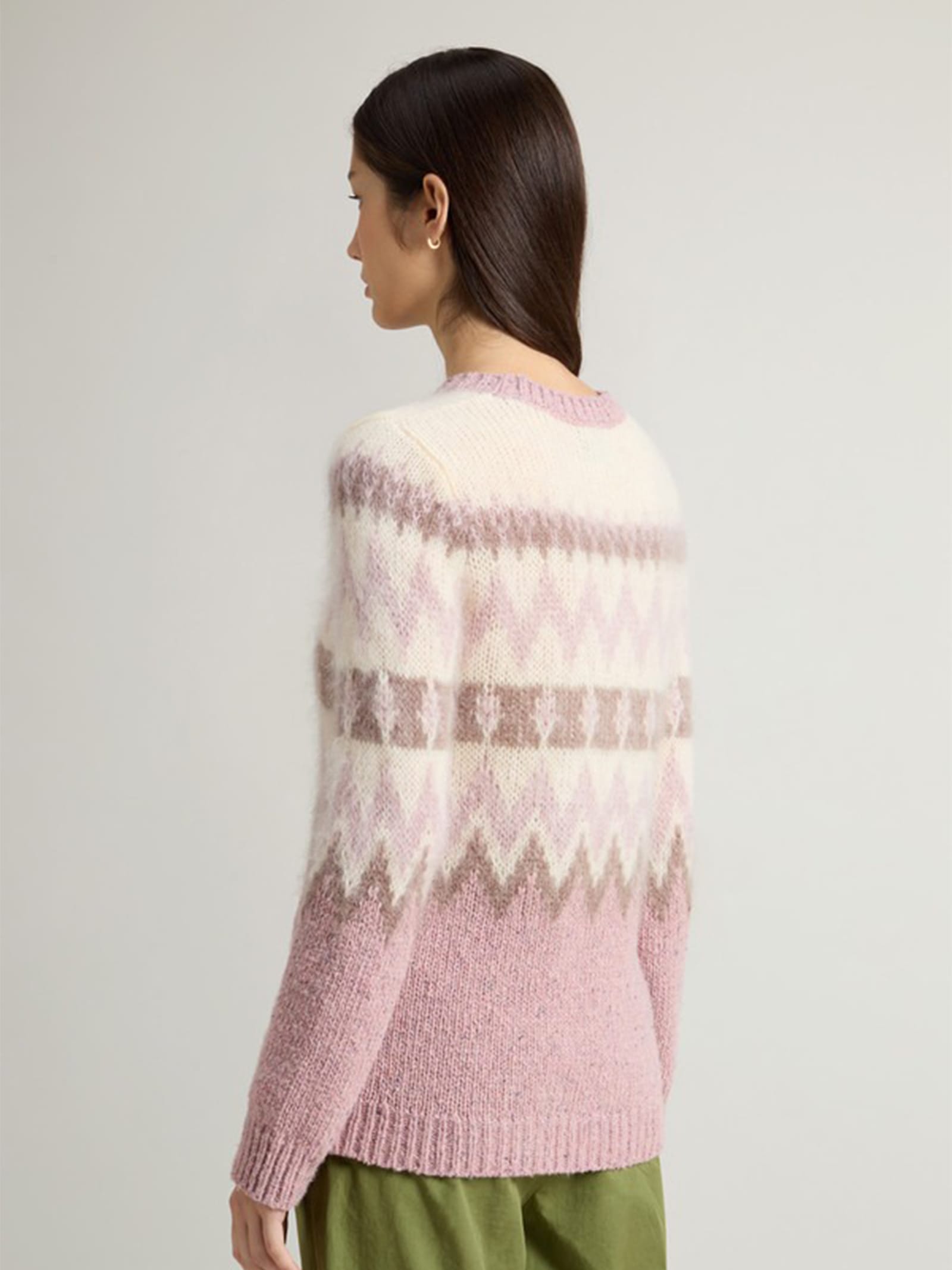 Shop Woolrich Pink Crewneck Sweater With Pattern In Cognac