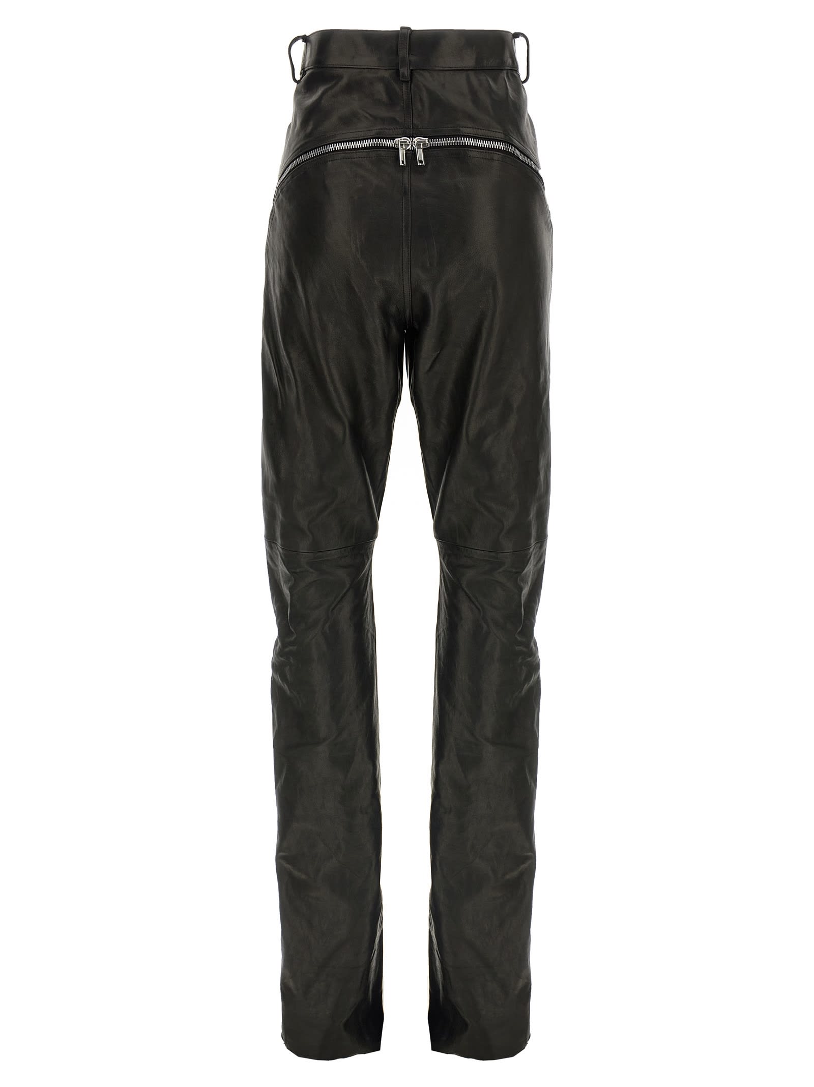 Rick Owens Bolan Banana Zip-detail High-waisted Leather Trousers In Black