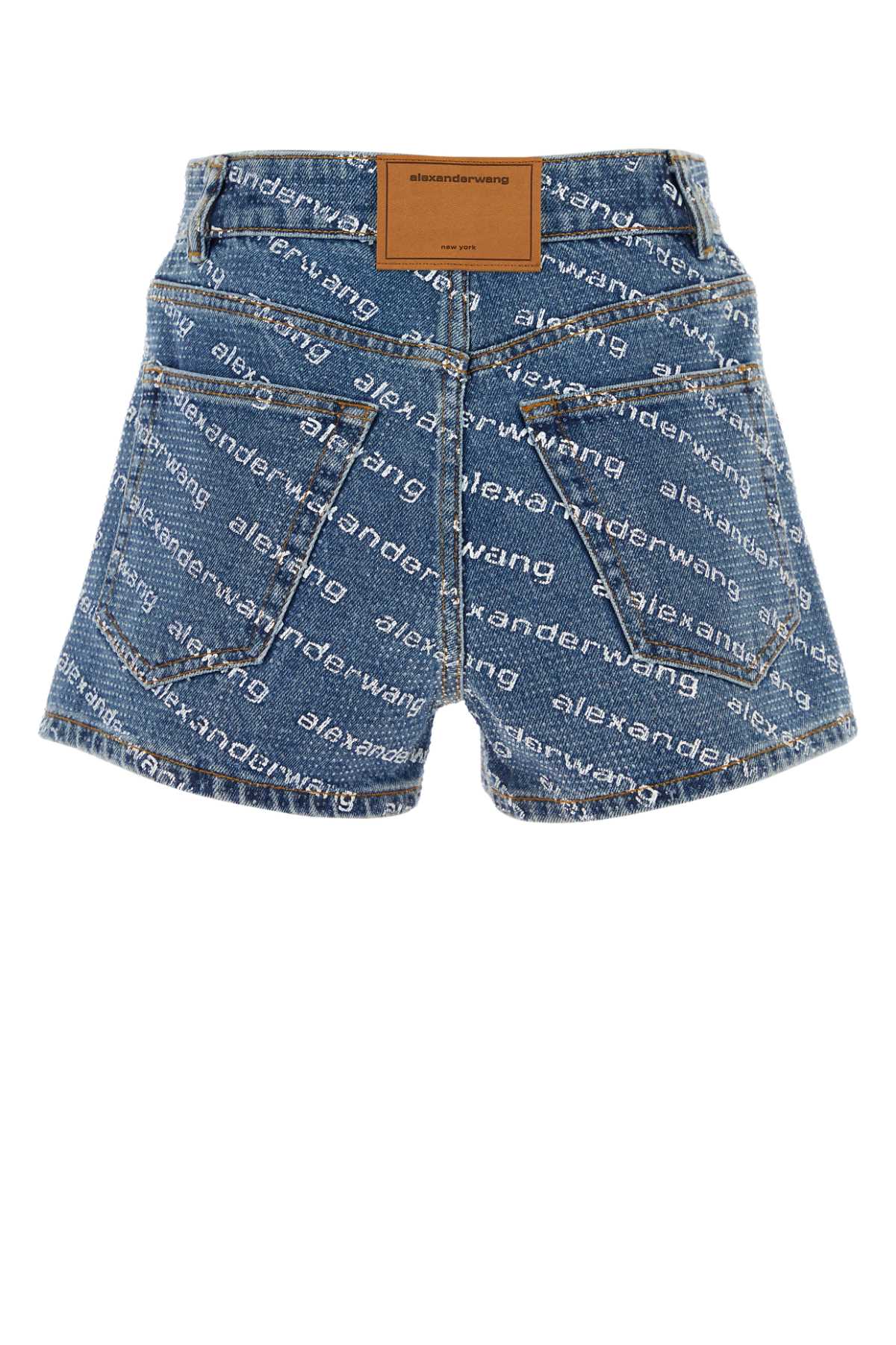 Alexander Wang Denim Shorts With All Over Logo In Deepbluewhite