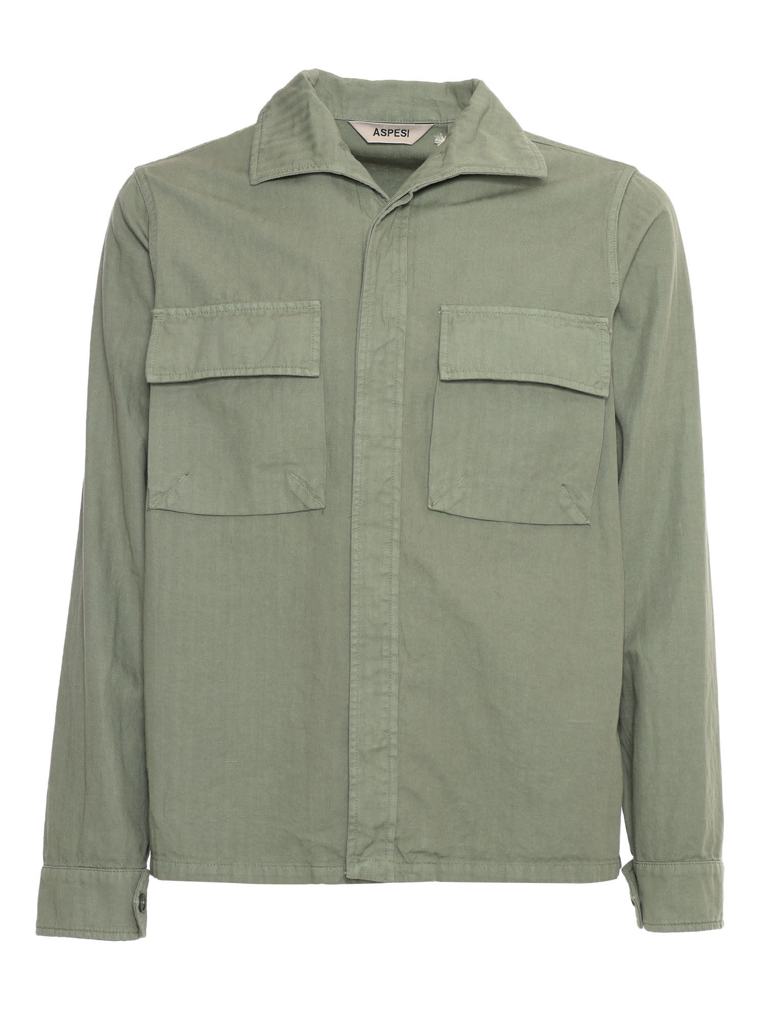 Shop Aspesi Green Military Shirt