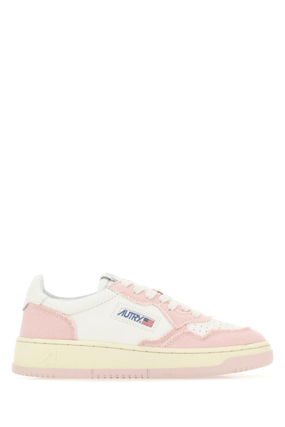 Autry Two-tone Leather And Fabric Medalist Sneakers In Pink