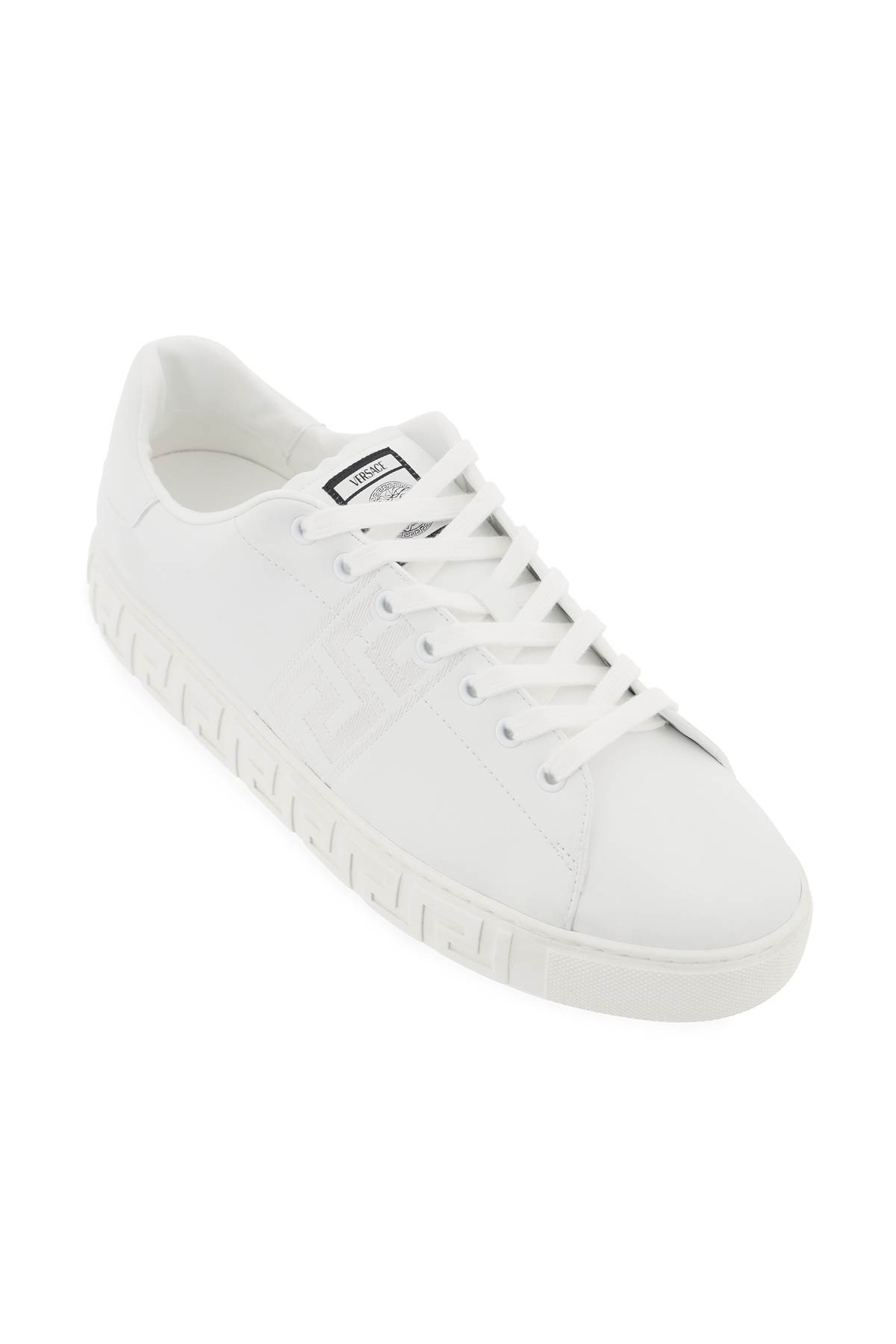 Shop Versace Greca Sneakers In White White (white)