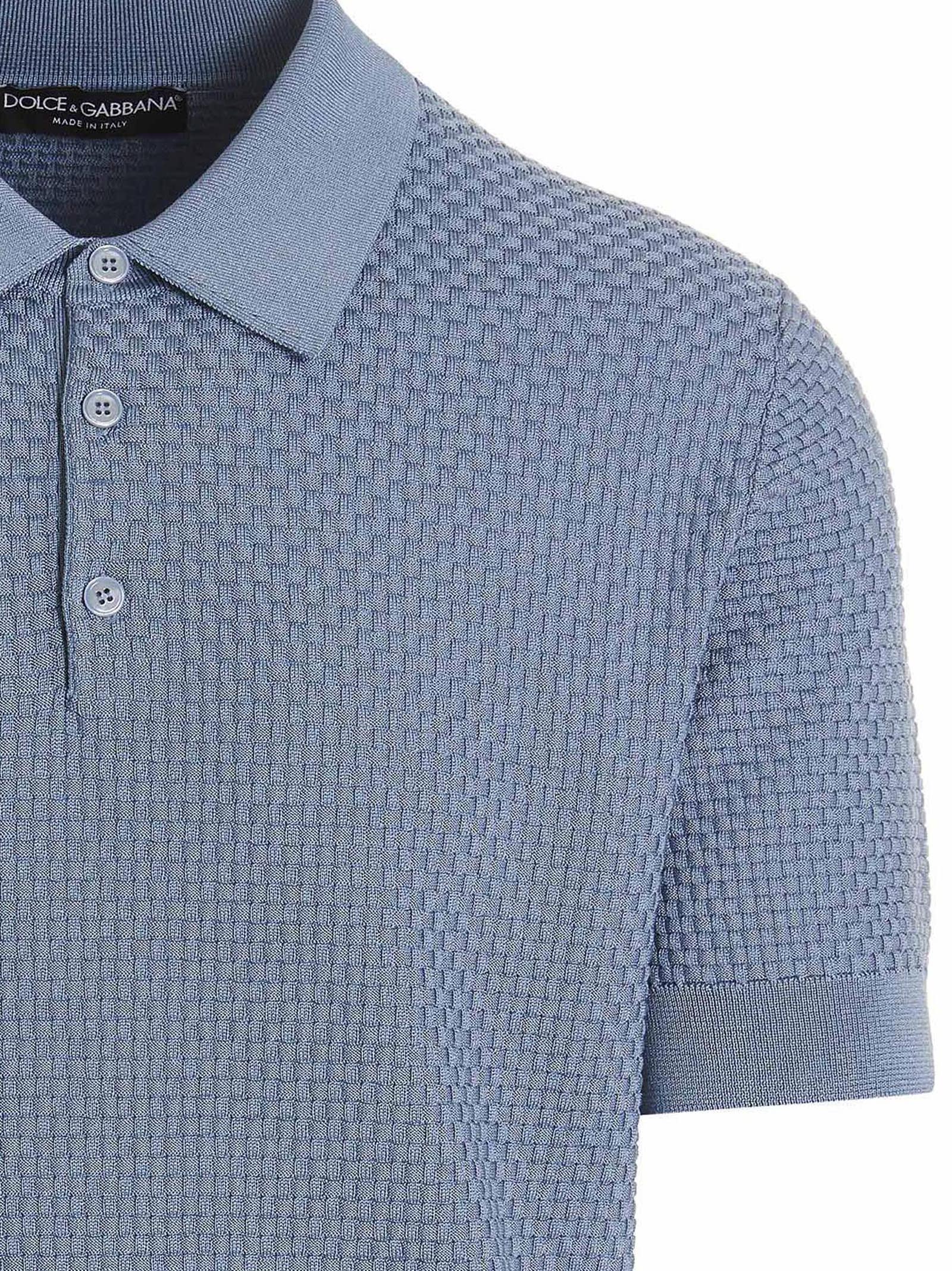 Shop Dolce & Gabbana Knit Polo Shirt In Light Blue