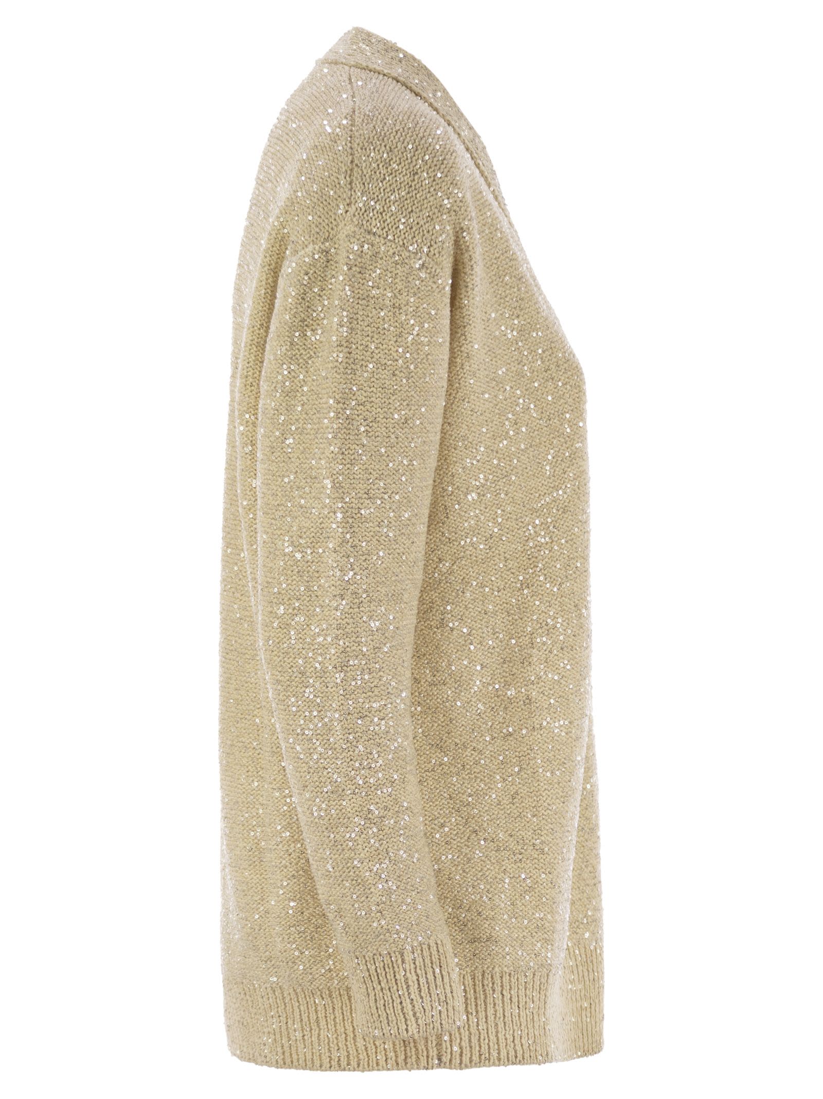 Shop Fabiana Filippi Cotton Knit Cardigan With Sequins In Vanilla