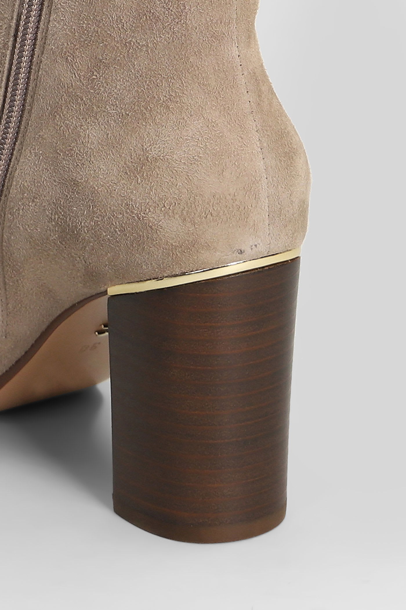 Lola Cruz High Heels Ankle Boots In Taupe Suede In Brown