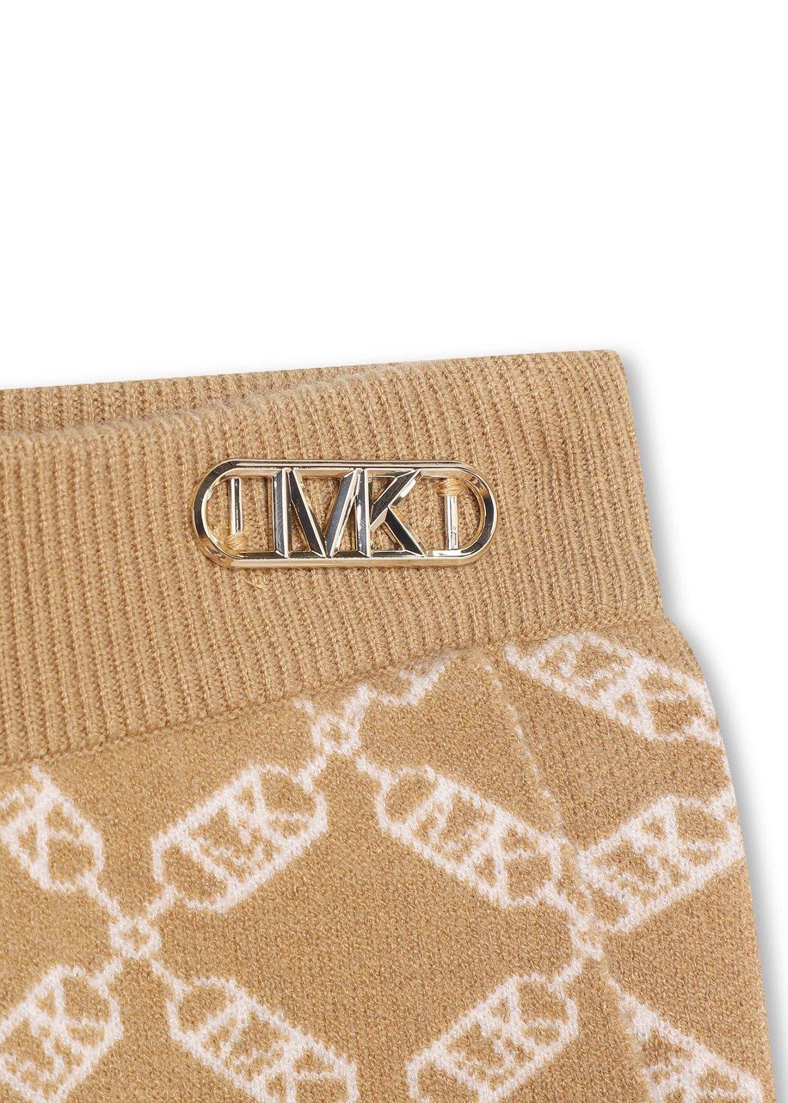 Shop Michael Kors Empire Logo Print Knit Track Pants In Beige Scuro