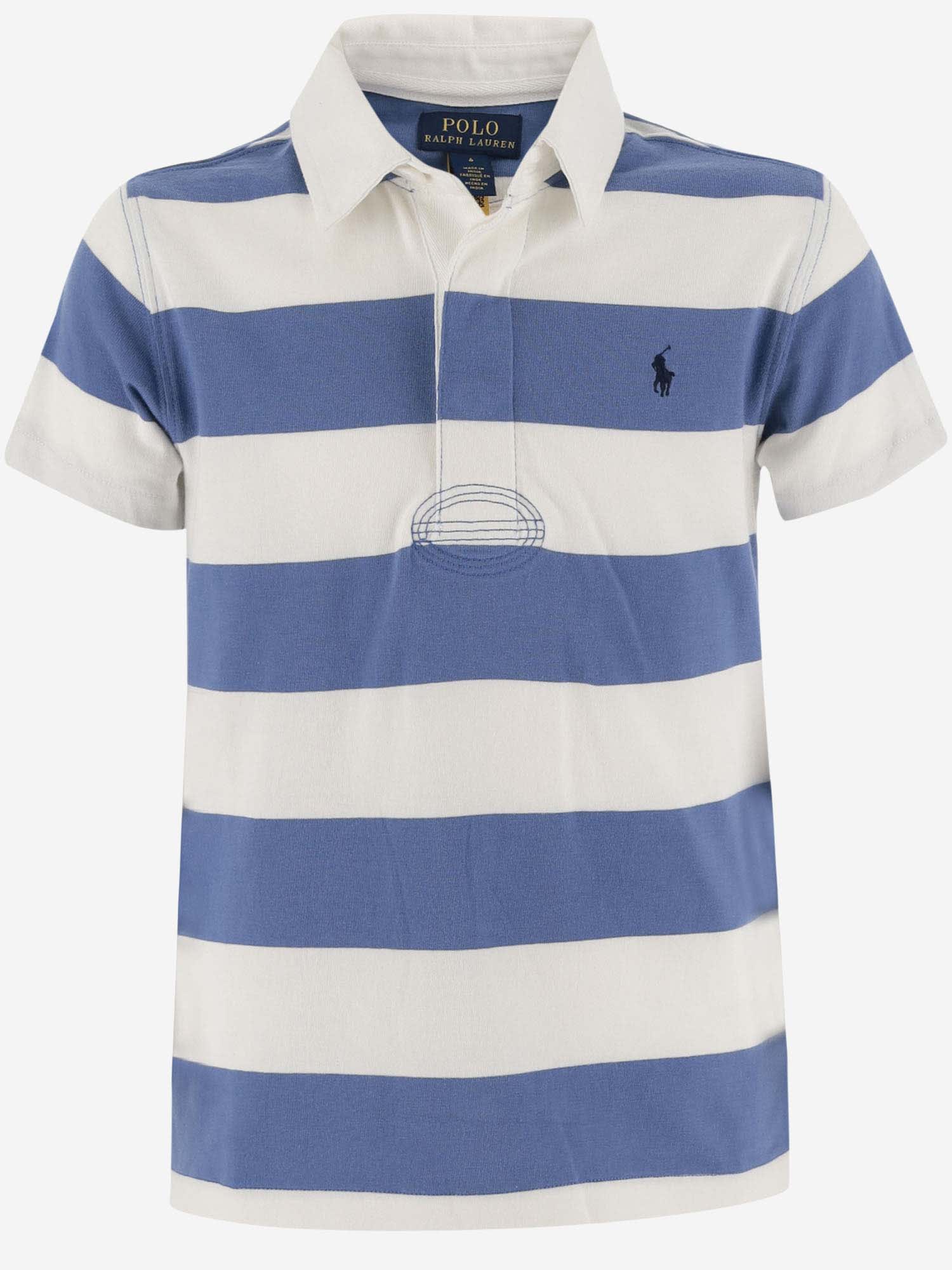 Polo Ralph Lauren Kids' Cotton Polo Shirt With Logo And Striped Pattern In Nimes Blue/deck Wash White