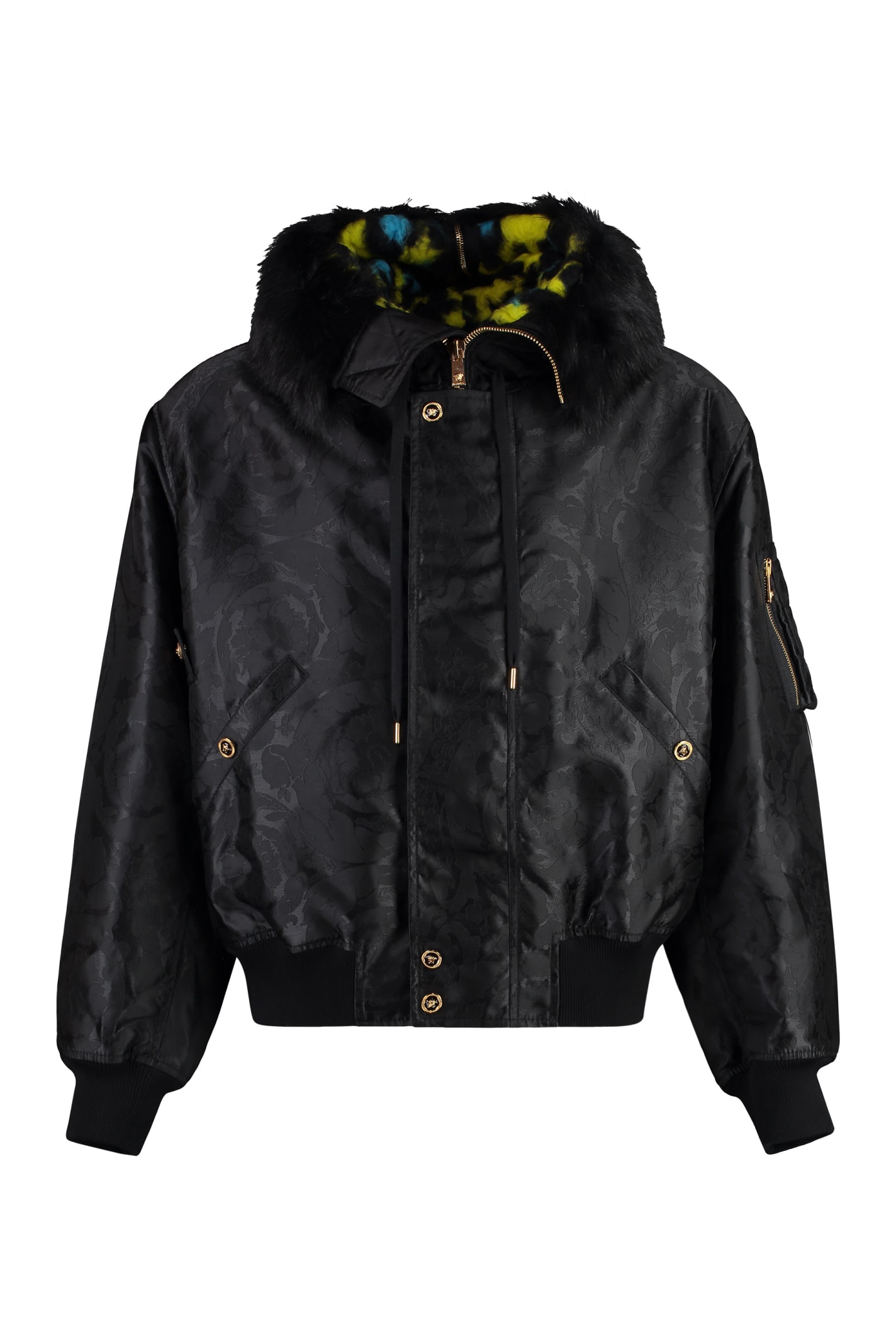 Shop Versace Bomber Jacket In Technical Fabric In Black