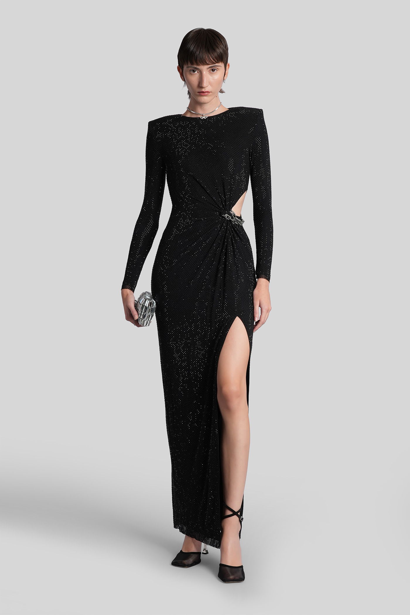 Self-portrait Rhinestone-embellished Maxi Dress In Black