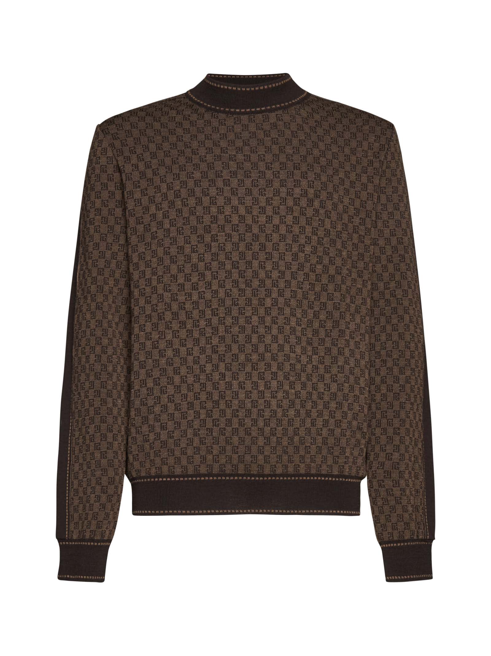 Balmain Mini Letter Pattern Knitted Sweater In Marron Fonce