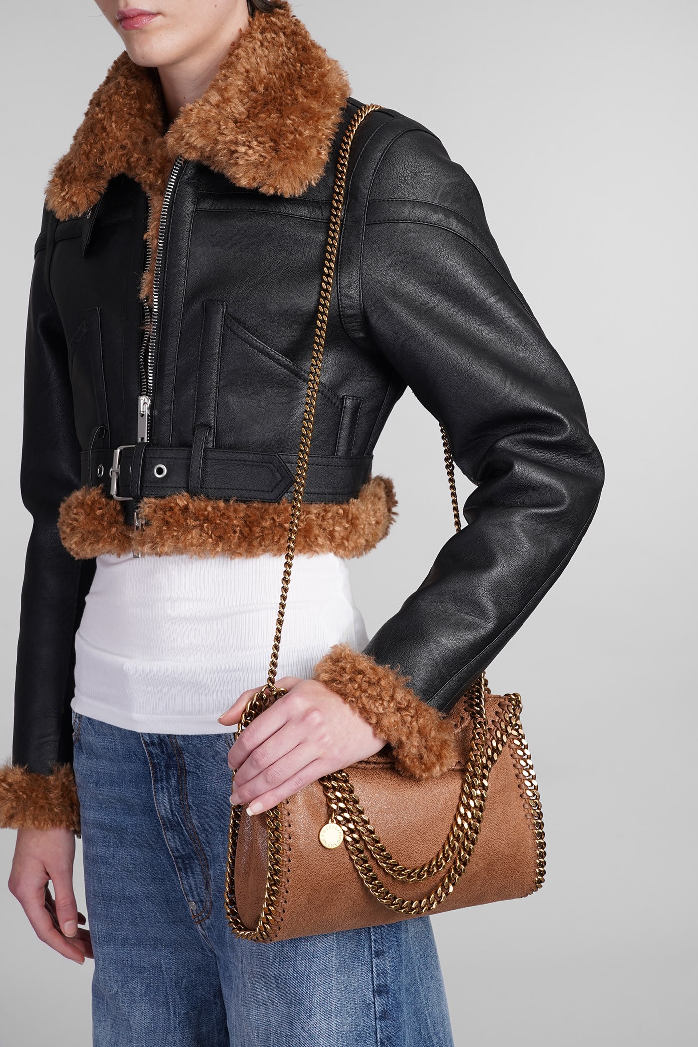 Stella Mccartney Falabella Shoulder Bag In Brown Polyester In Brown