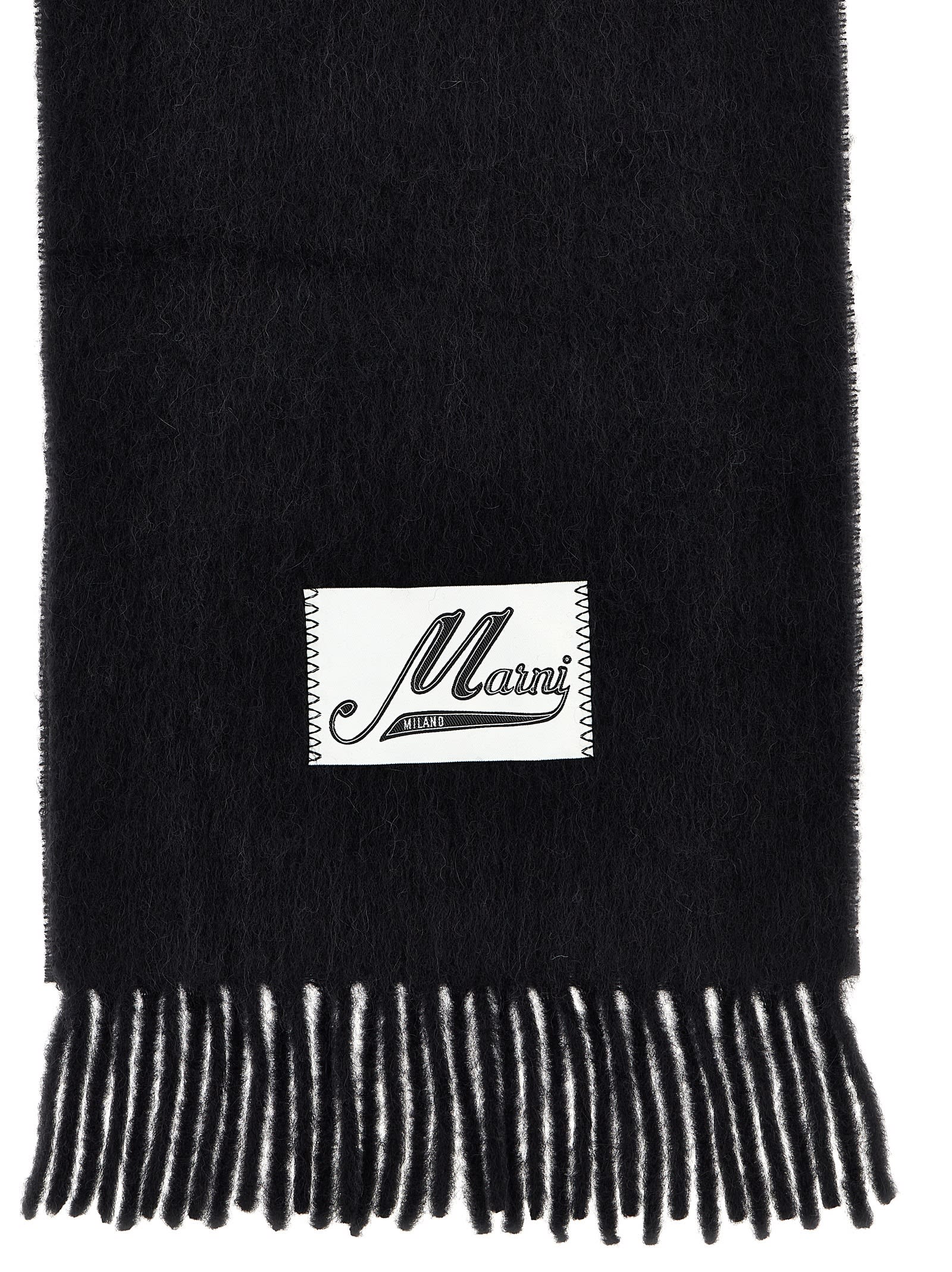 Shop Marni Logo Patch Scarf In Black