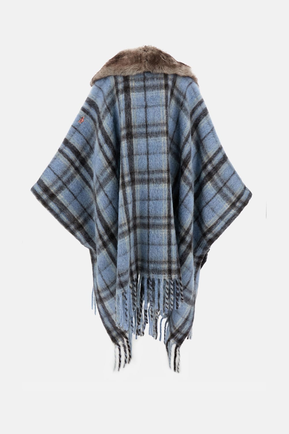 Moncler Tartan Wool Cape In Blue