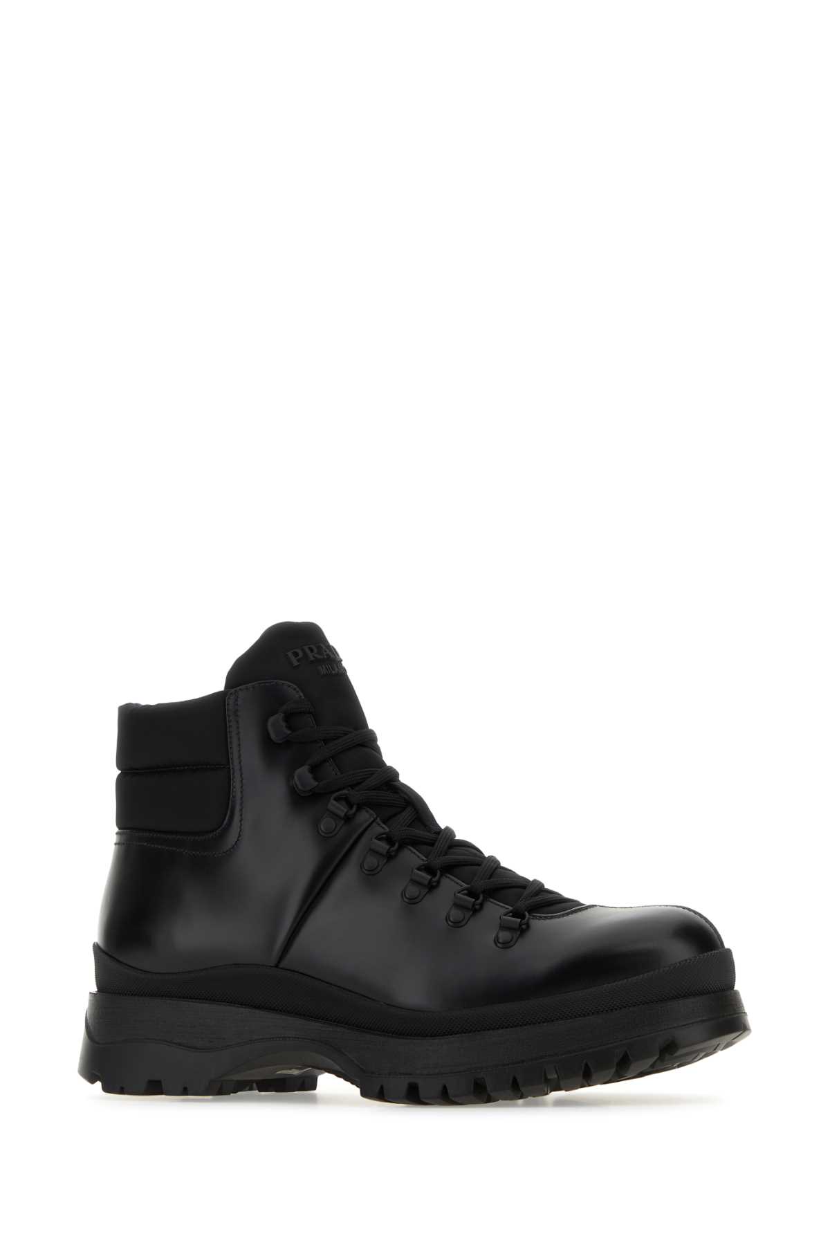 Shop Prada Black Re-nylon And Leather Brixxen Ankle Boots In F0002