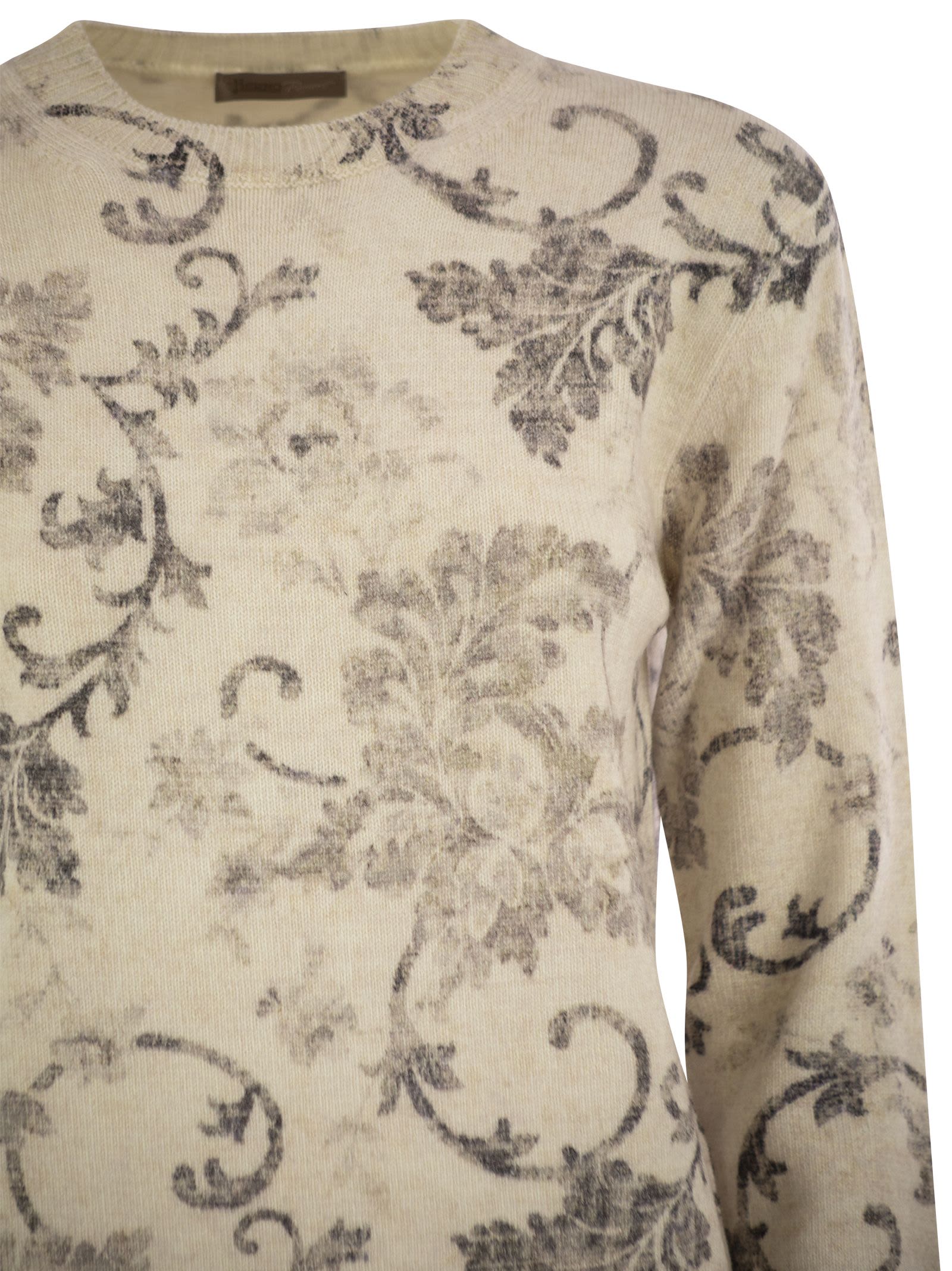 Herno Wool Jumper With Floral Pattern In Multi