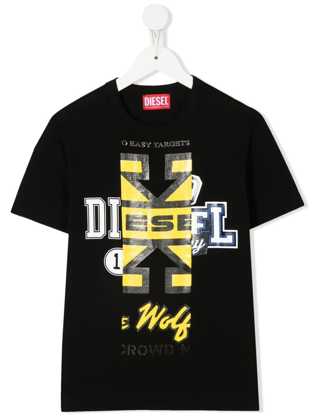 Diesel Kids Black T-shirt With Logo Patchwork