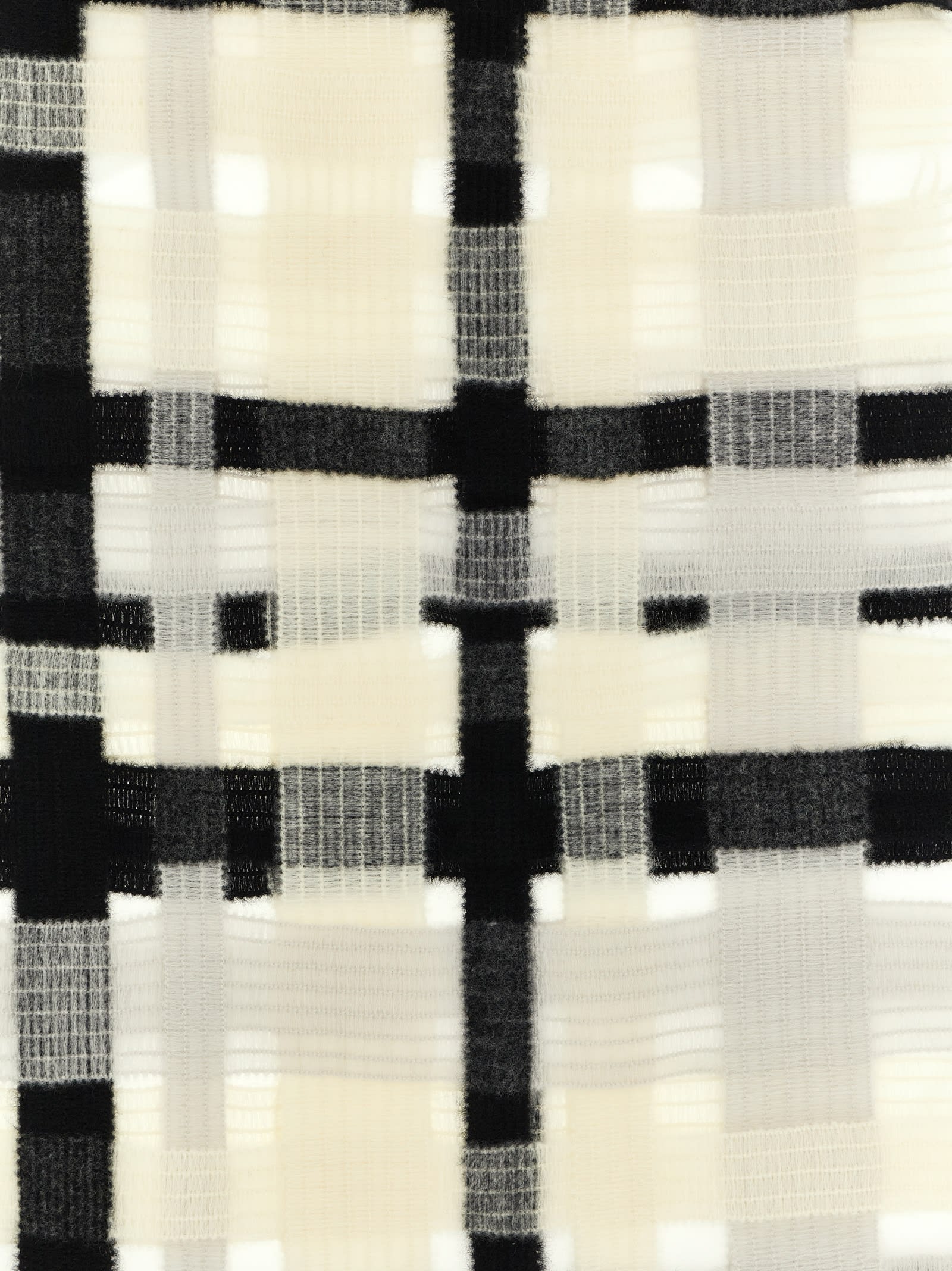 Issey Miyake Checked Pattern Scarf Fringe Detailing In White