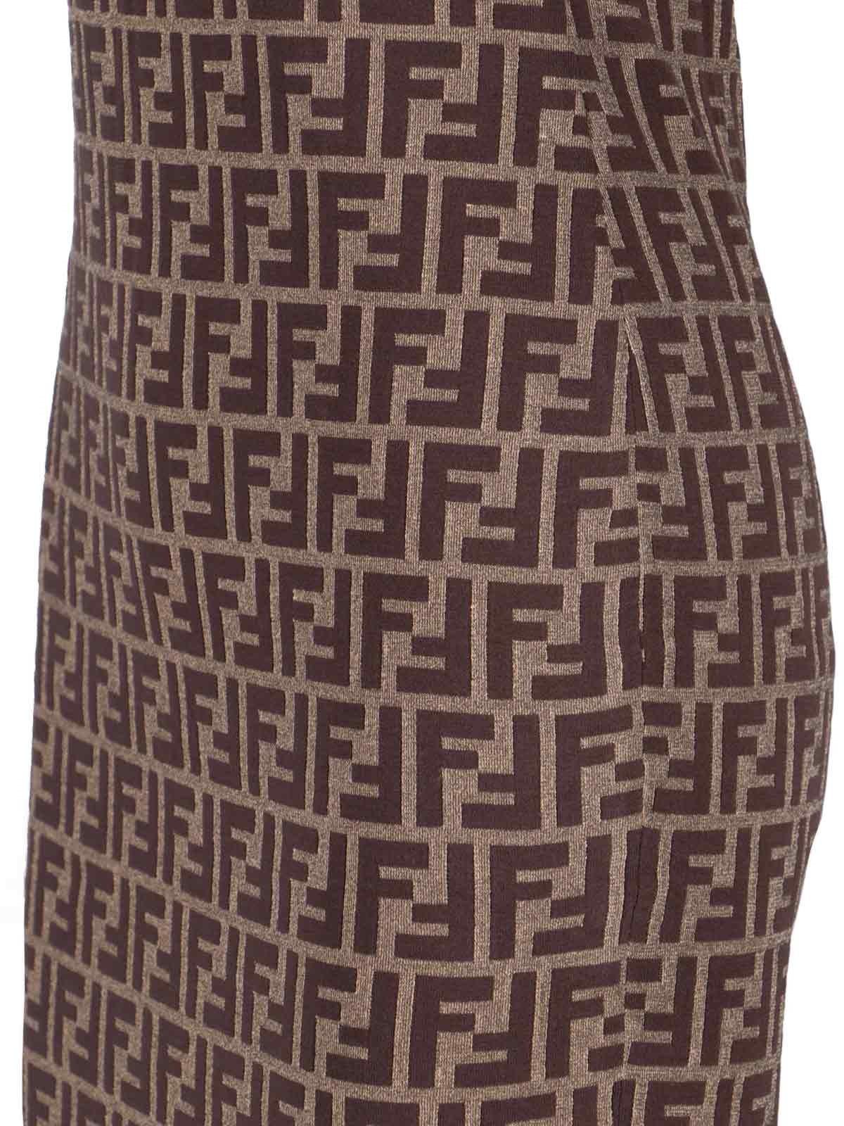 Shop Fendi Ff Sheath Midi Dress In Brown