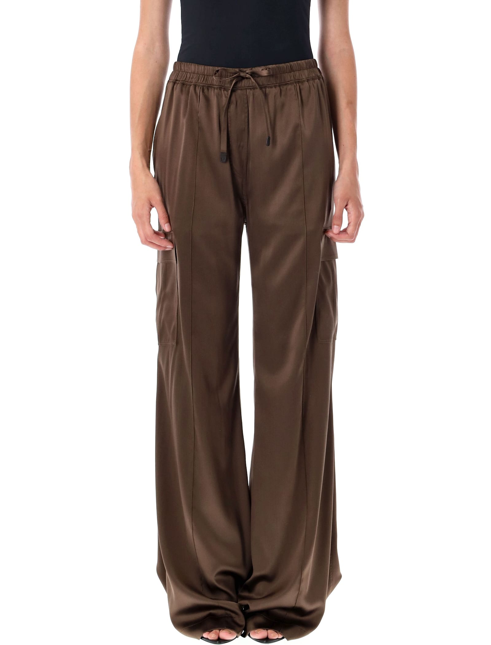 Tom Ford Stretch Silk Satin Cargo Pj Pants In Brown