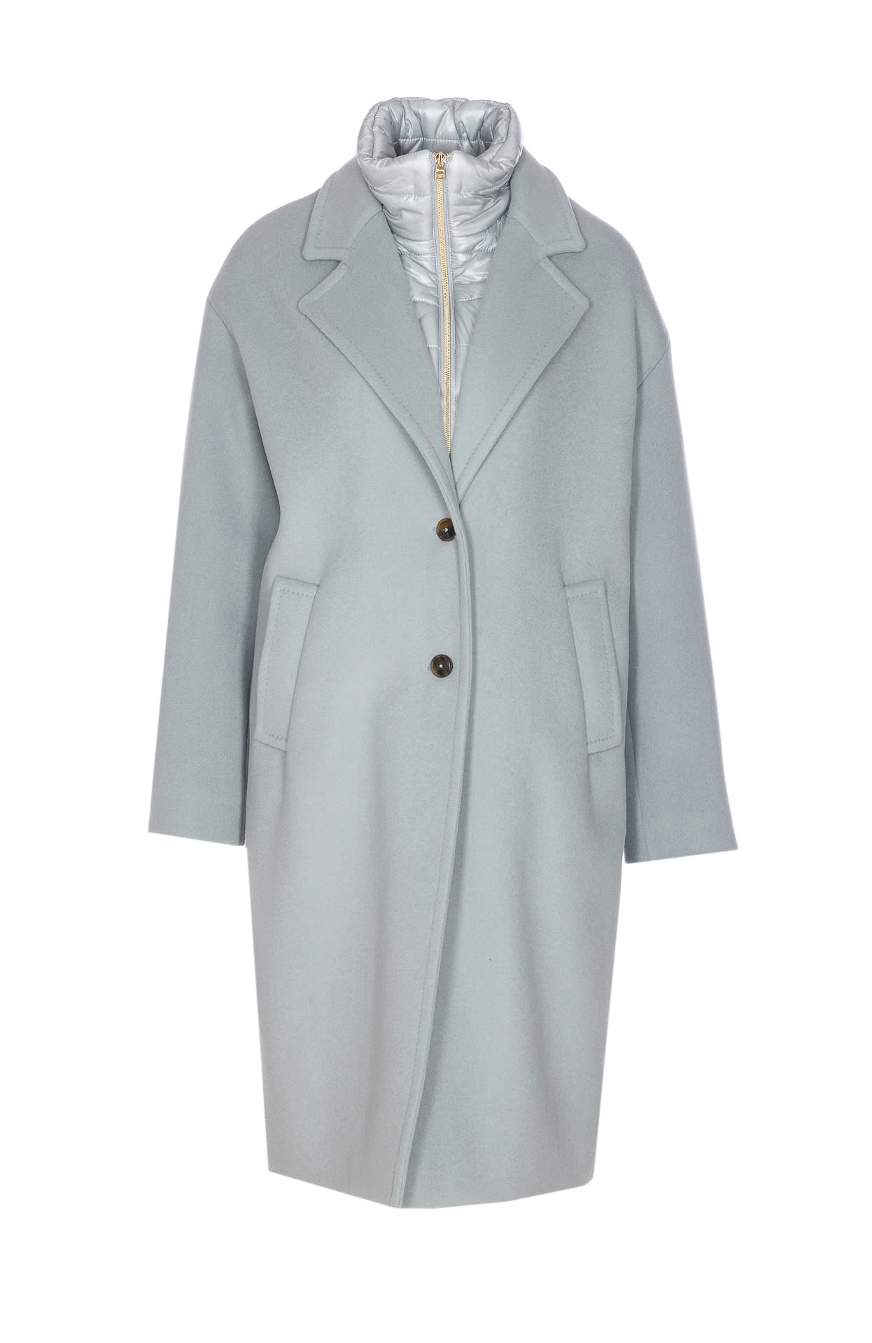 Herno High Neck Long Sleeve Single Breasted Coat In Blue