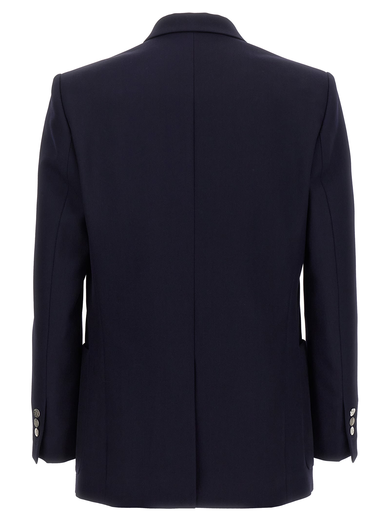 Shop Balmain Double-breasted Blazer In Blue