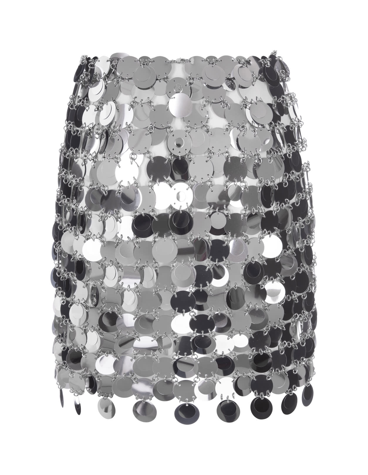 Shop Rabanne Mini Skirt With Circular Mirror Effect Discs In Silver