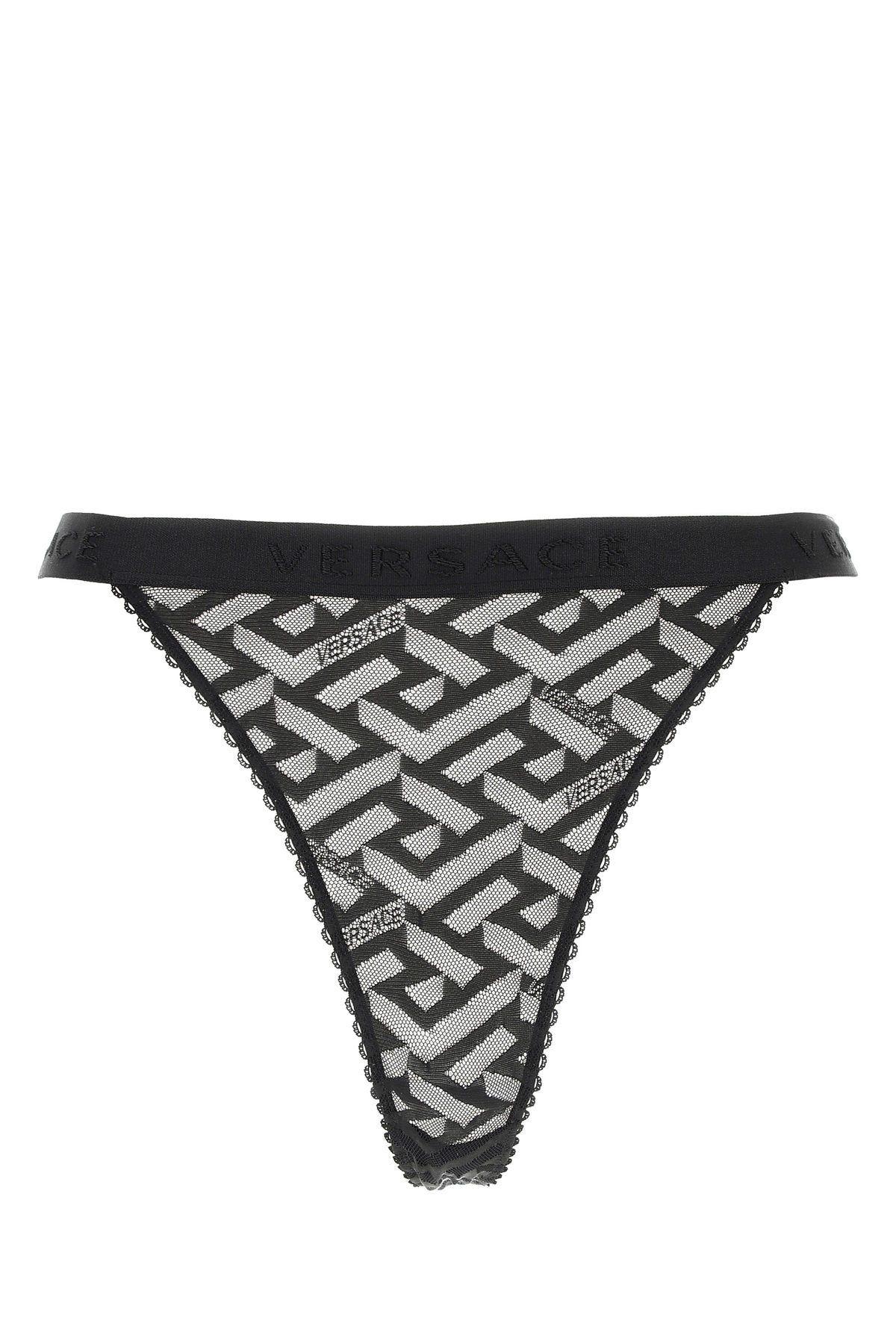 Versace Black Stretch Lace Thong