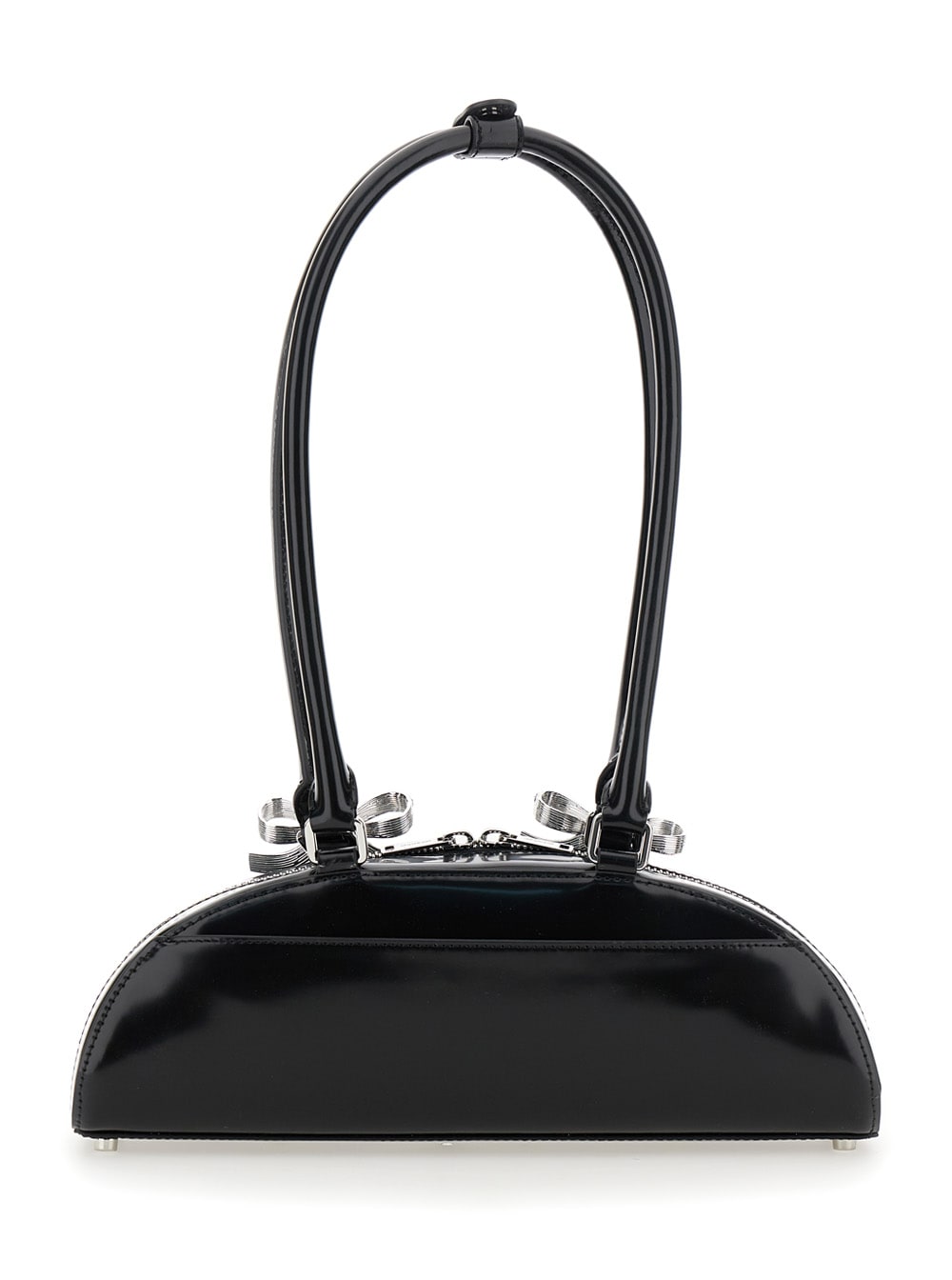 Self-portrait Black Leather Curved Shoulder Bag In Black