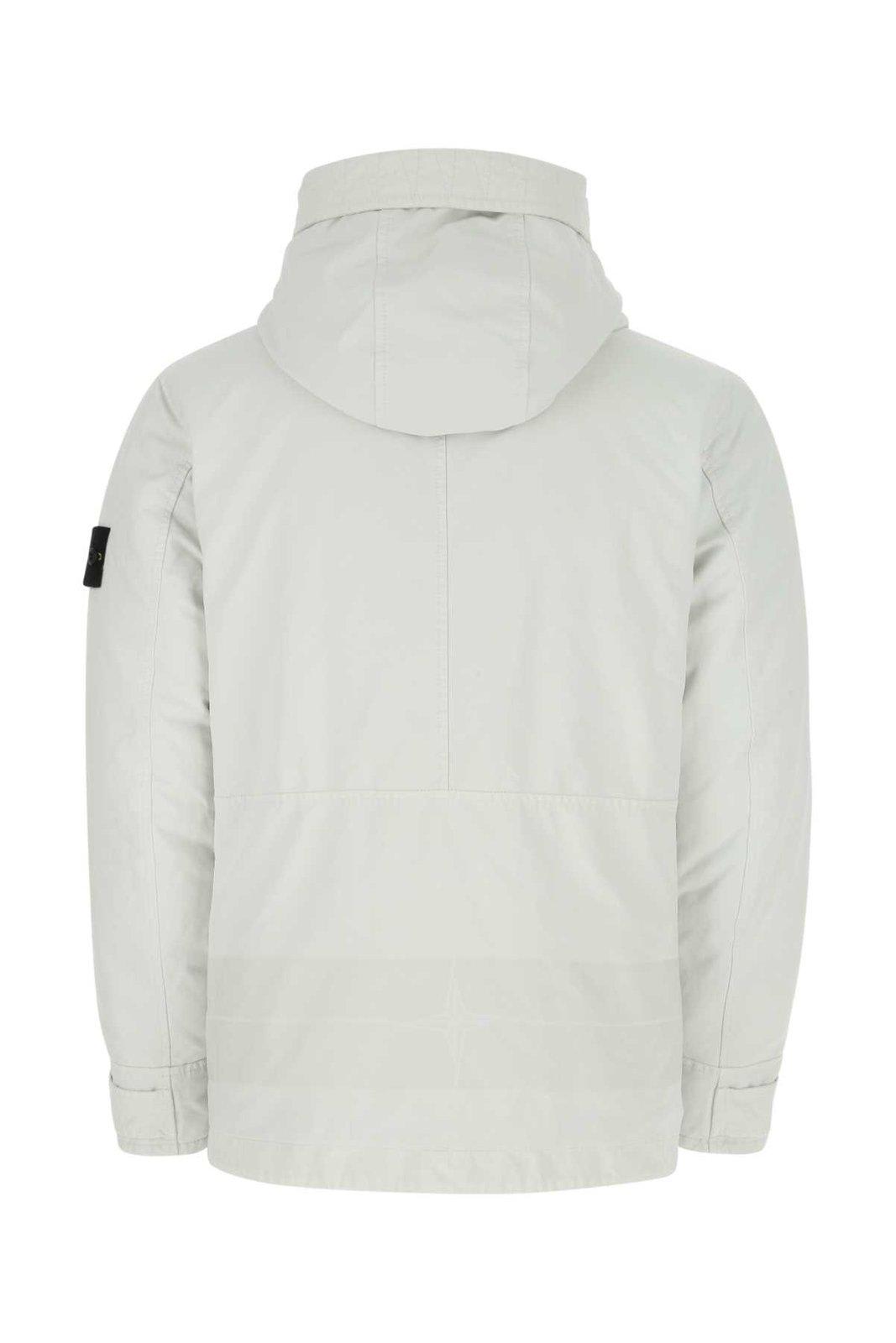 Shop Stone Island Logo-patch Long-sleeved Hooded Jacket In Ice