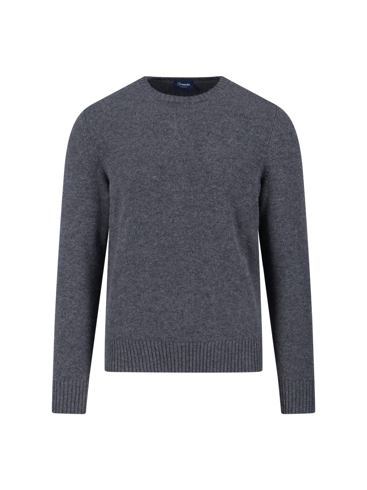 Drumohr Ribbed Hem Long Sleeve Crew Neck Sweater In Gray