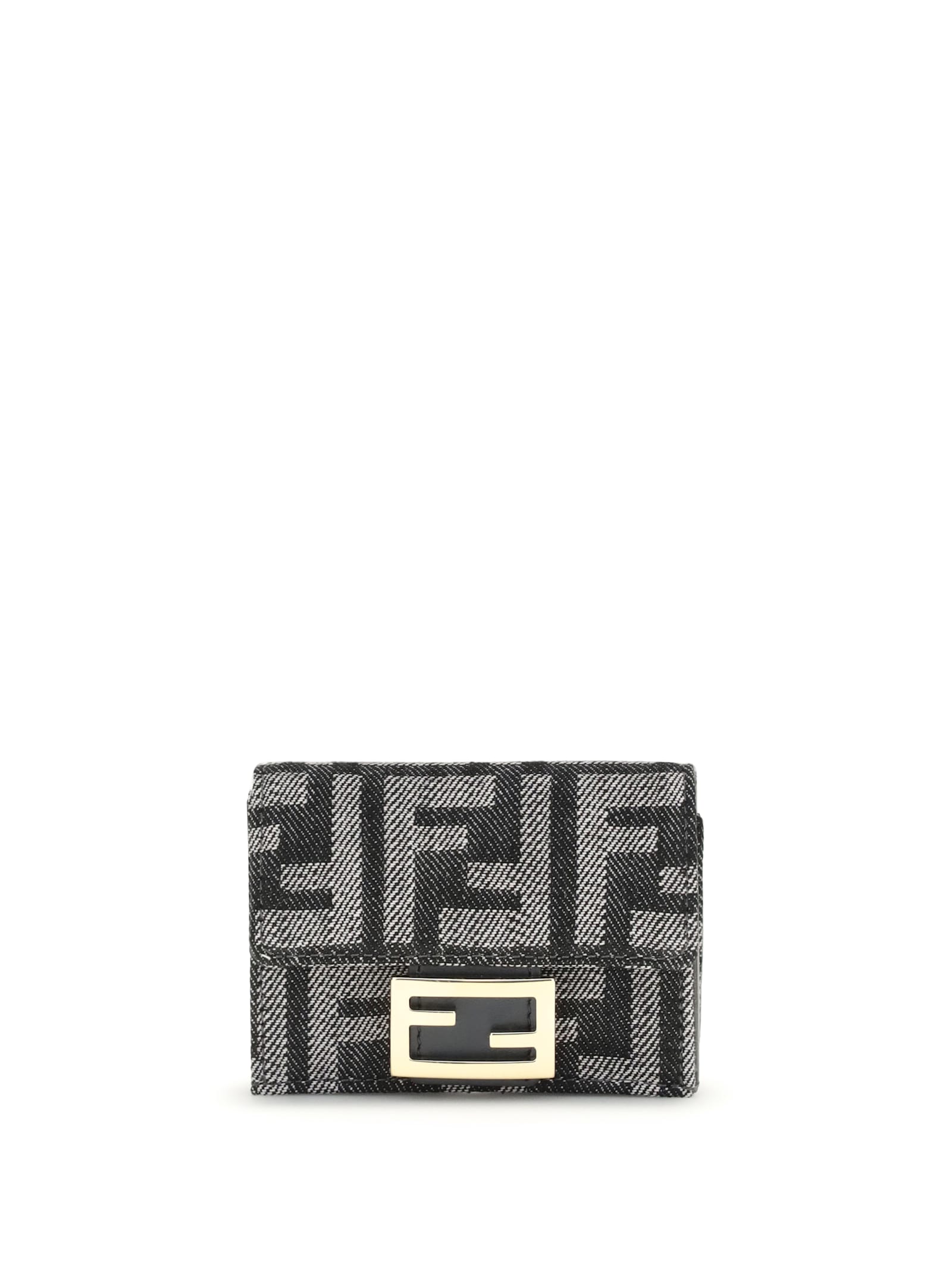 Fendi Micro Baguette Wallet In Embroidered Denim