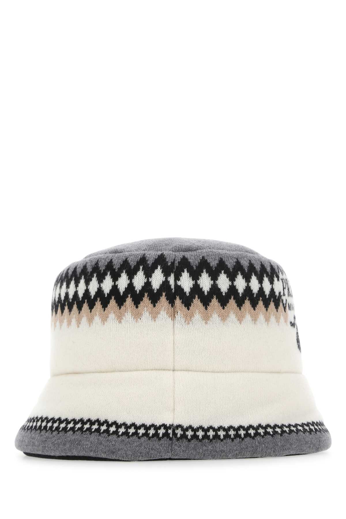 Shop Prada Embroidered Wool Blend Hat In Cammello