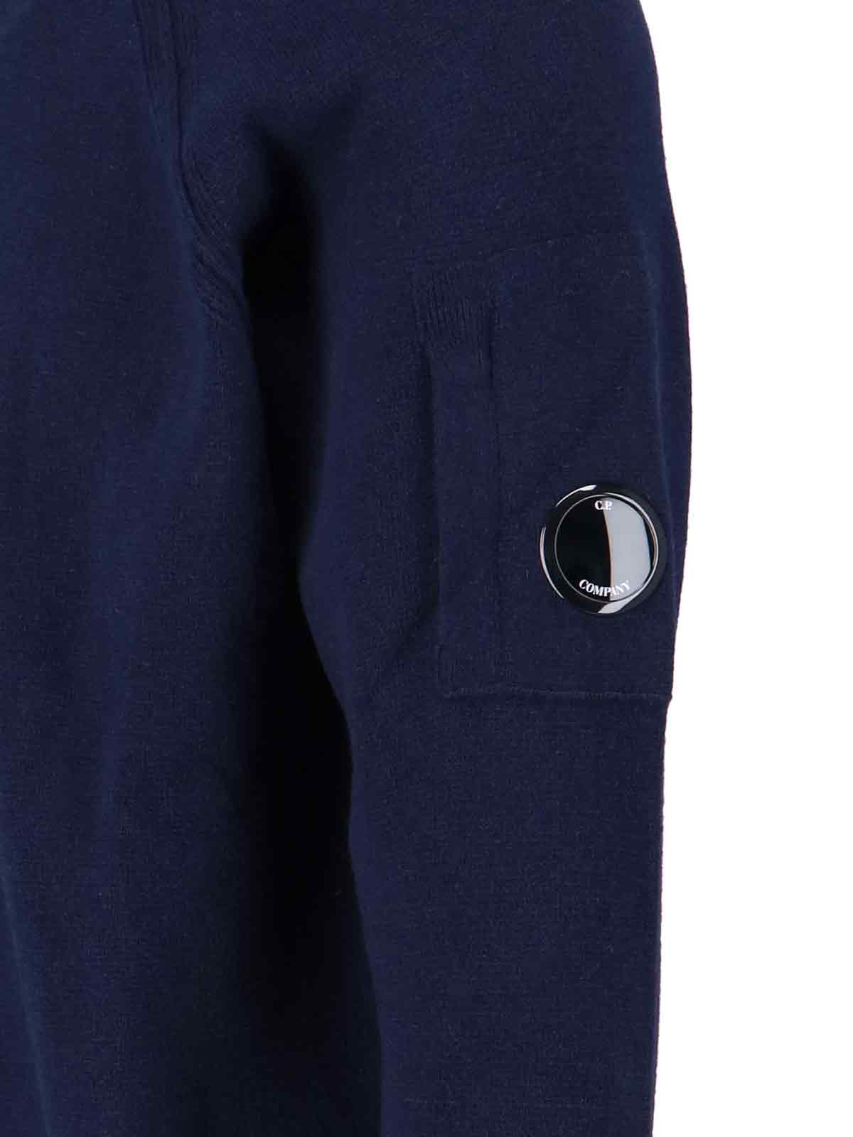 C.p. Company Crewneck Sweater With Arm Pocket And Raglan Sleeves In Blue