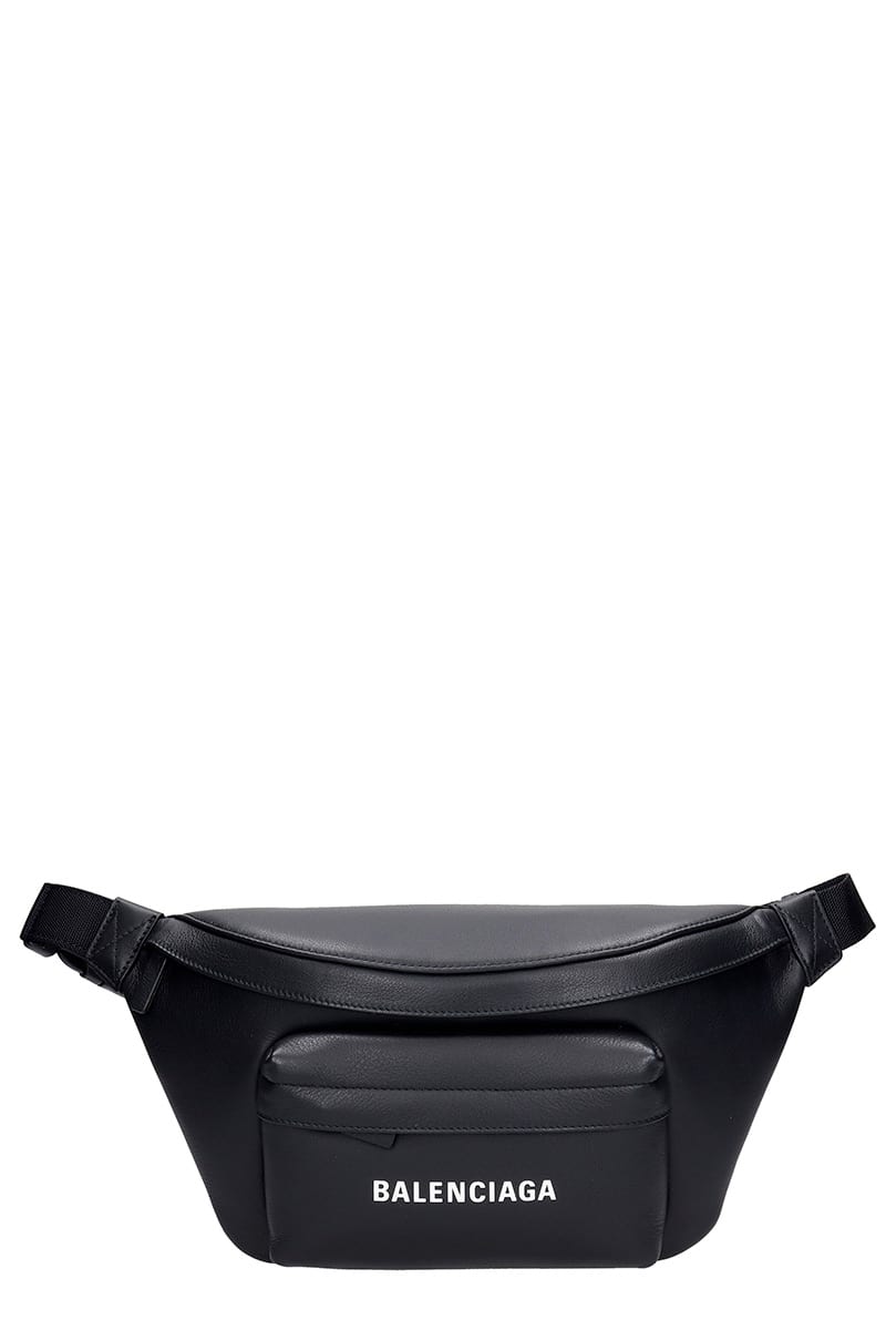 Balenciaga Everiday Waist Bag In Black Leather