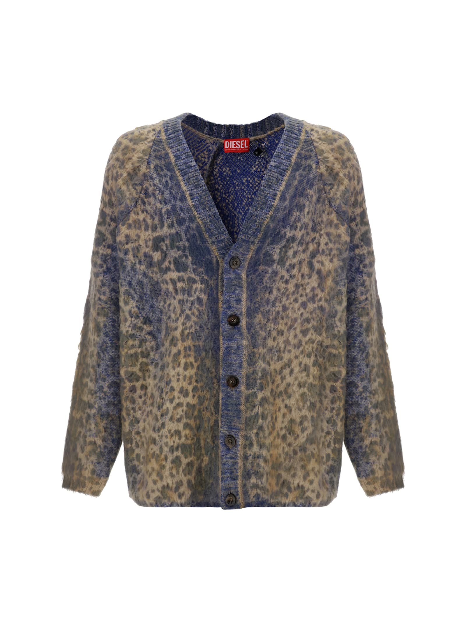 Diesel Men Printed Cotton Blend Cardigan In Brown