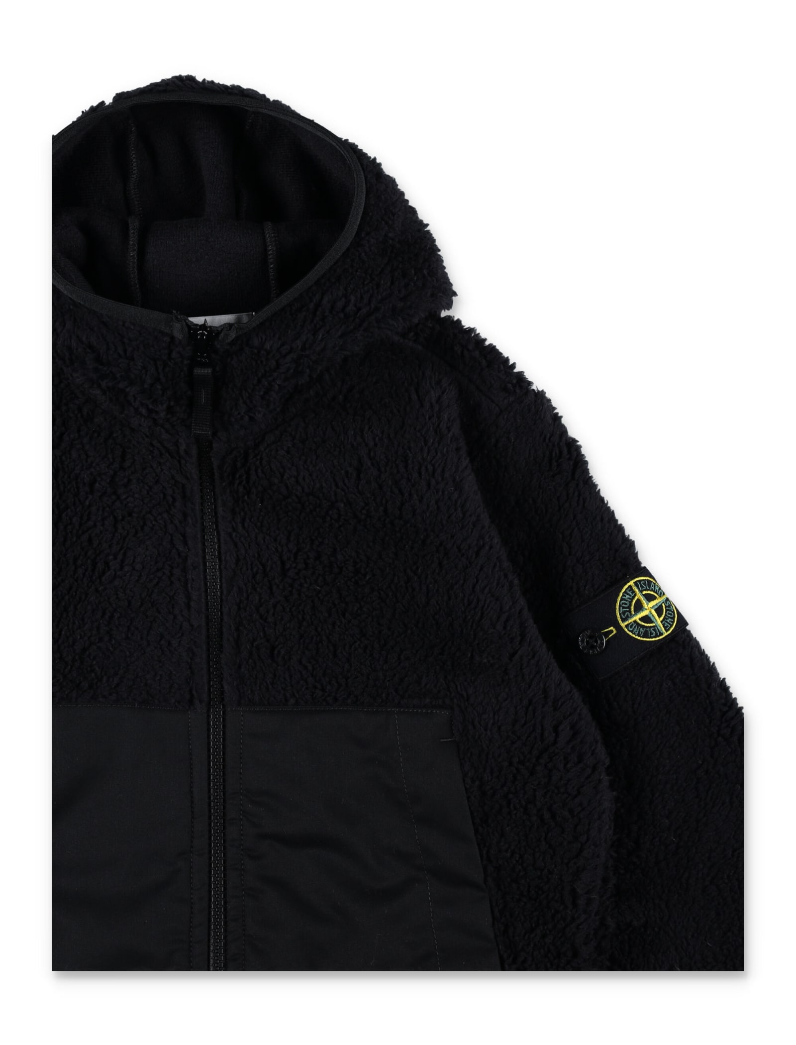 Stone Island Teddy Hoodie Fleece In Black