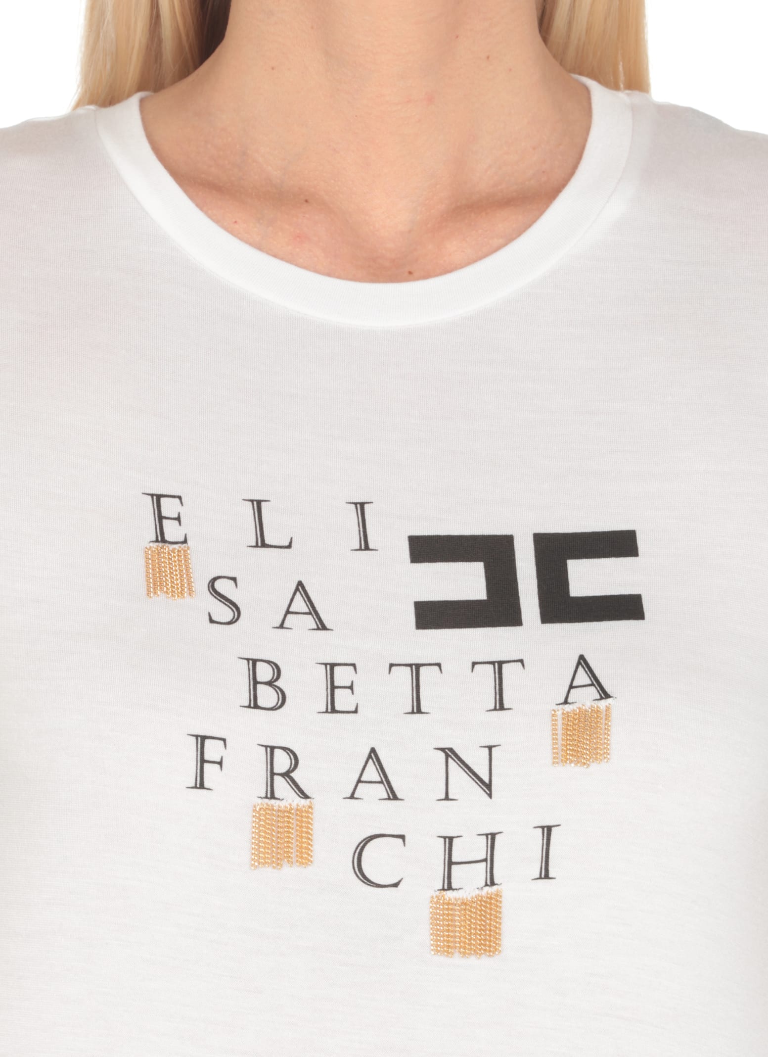 Shop Elisabetta Franchi T-shirt With Logo And Fringes In White