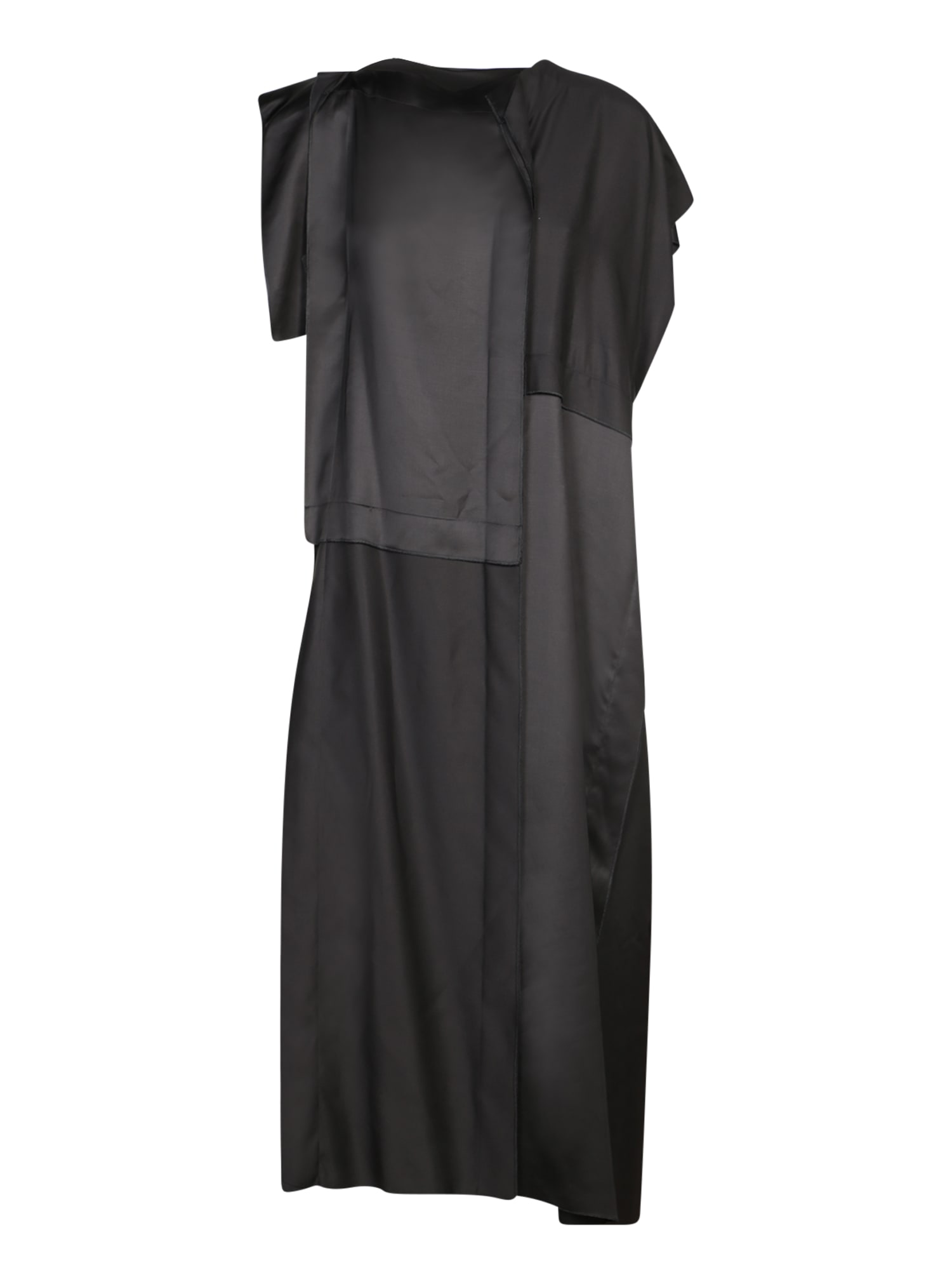 Shop Mm6 Maison Margiela Black Asymmetric Viscose Midi Dress