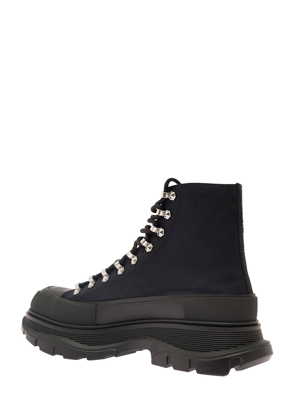 Shop Alexander Mcqueen Trade Slick Black Lace-up Boots With Thread Sole In Canvas Man