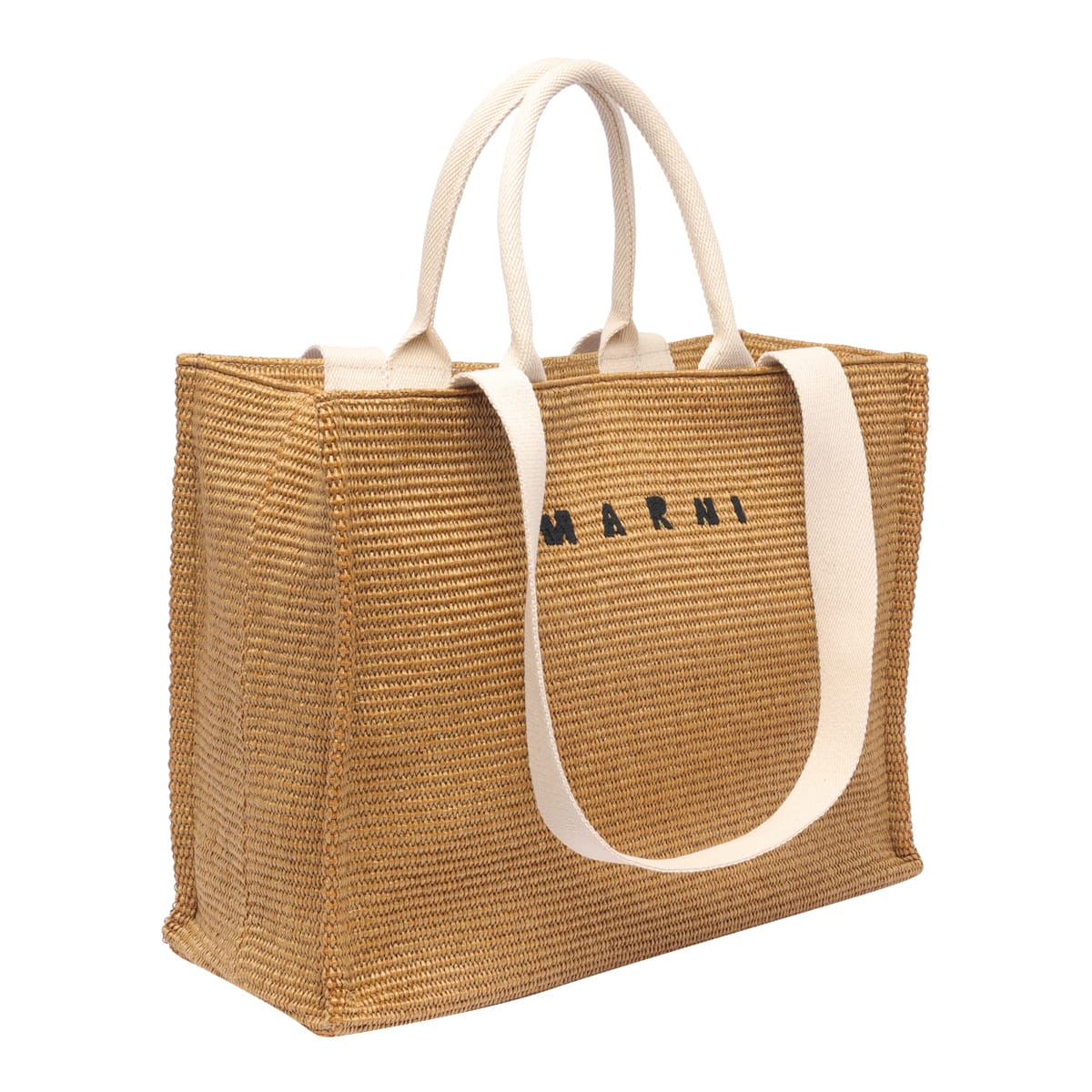 Shop Marni Fabric Rafia Effect Shopping Bag In Camel
