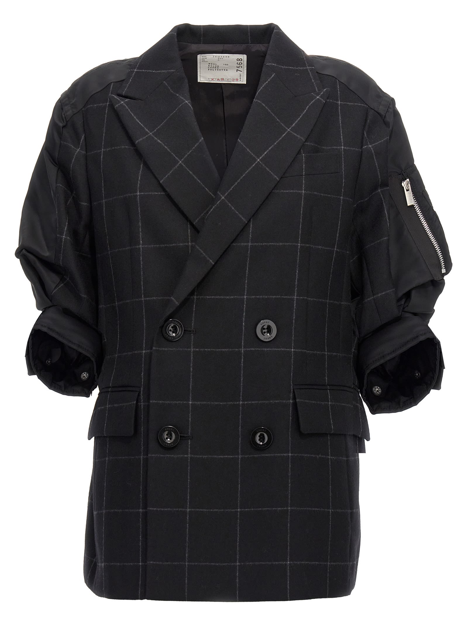 Shop Sacai Windowpane Blazer In Black