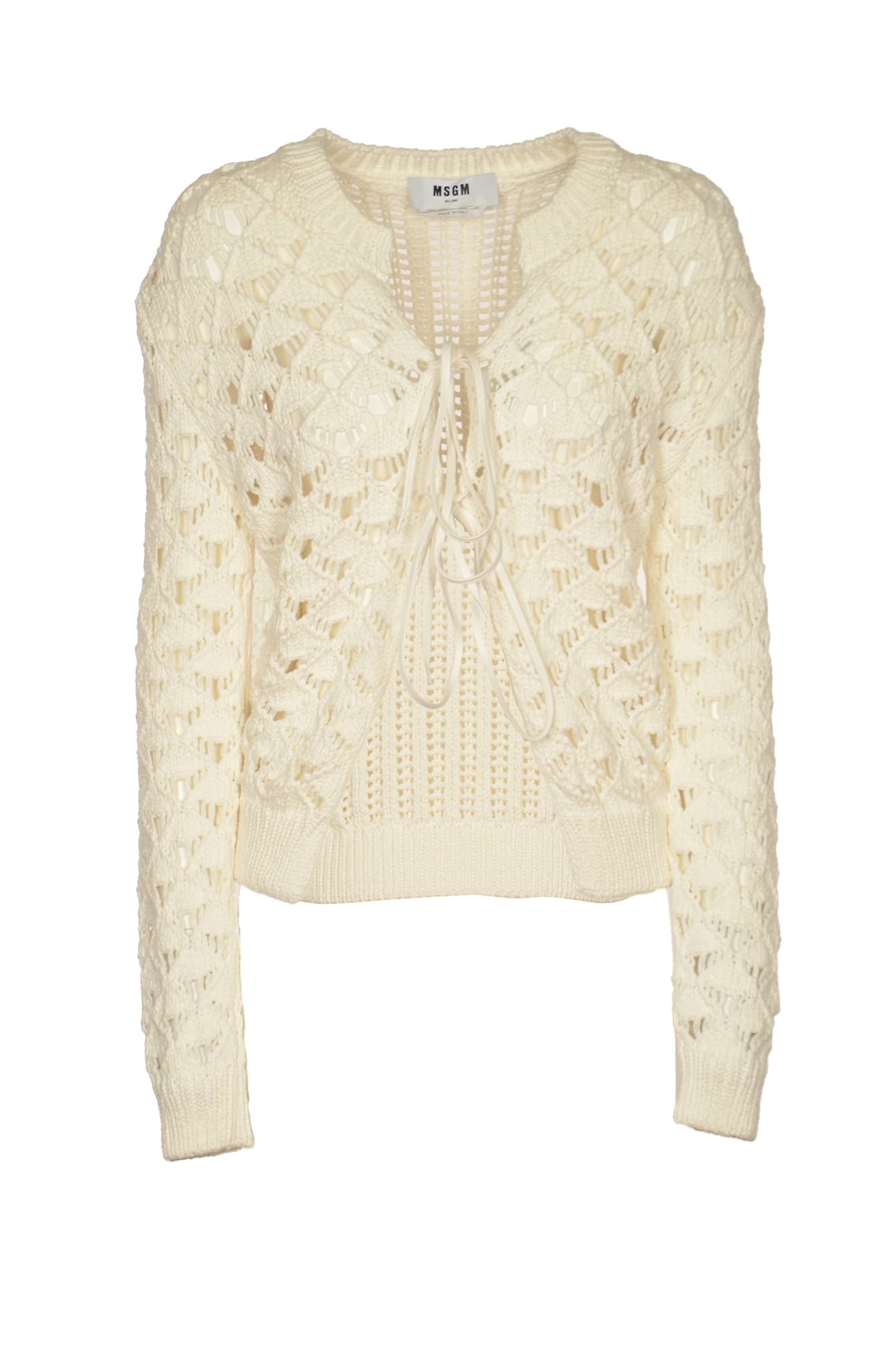 Shop Msgm Crochet Knit Cardigan In Off-white