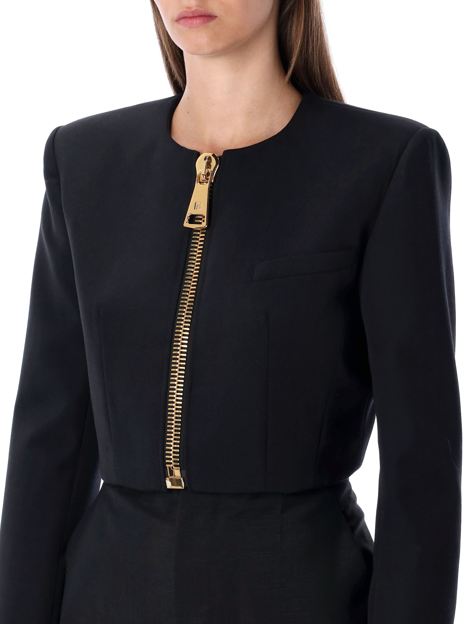 Balmain Cropped Zipped Jacket Featuring Structured Shoulders In Black
