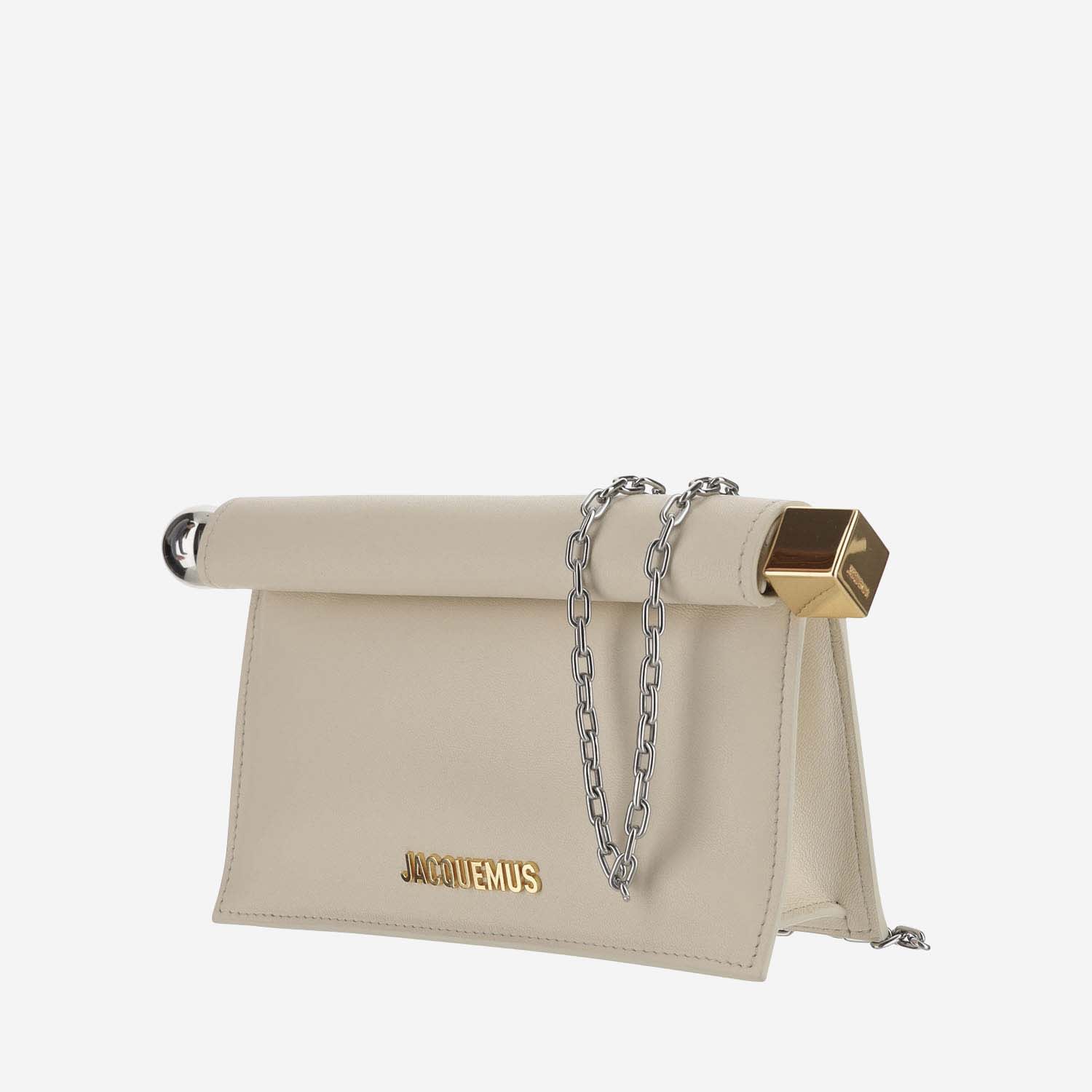 Shop Jacquemus La Petite Pochette Rond Carrè In Cream