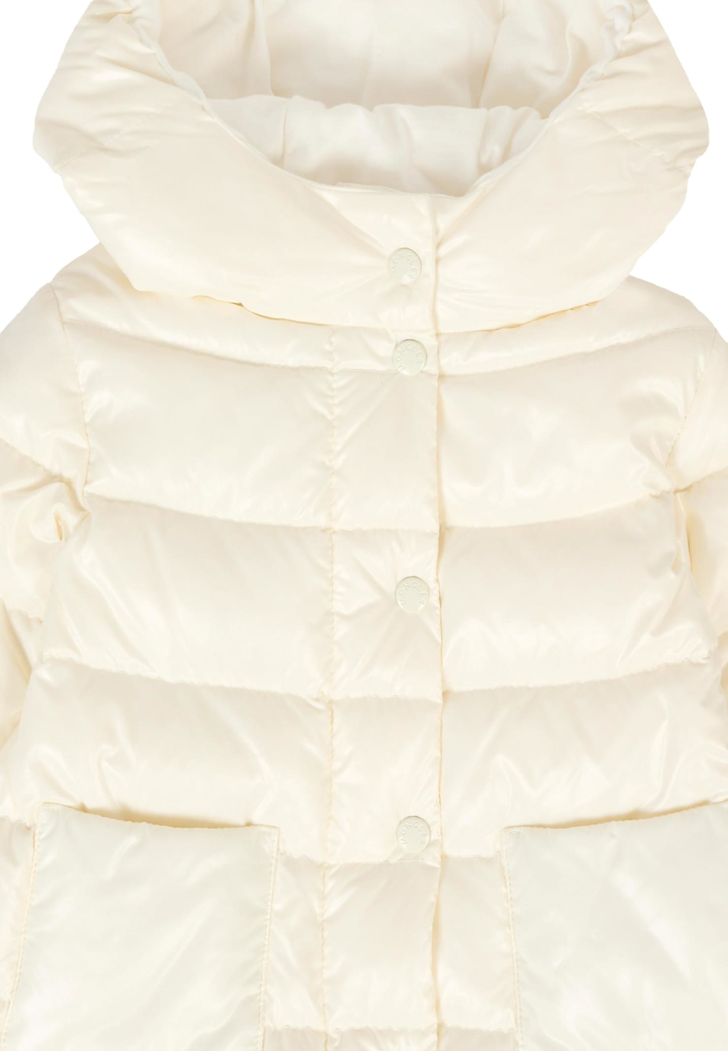 Moncler Ivory Dufar Down Jacket For Baby Girl With Logo In Neutral