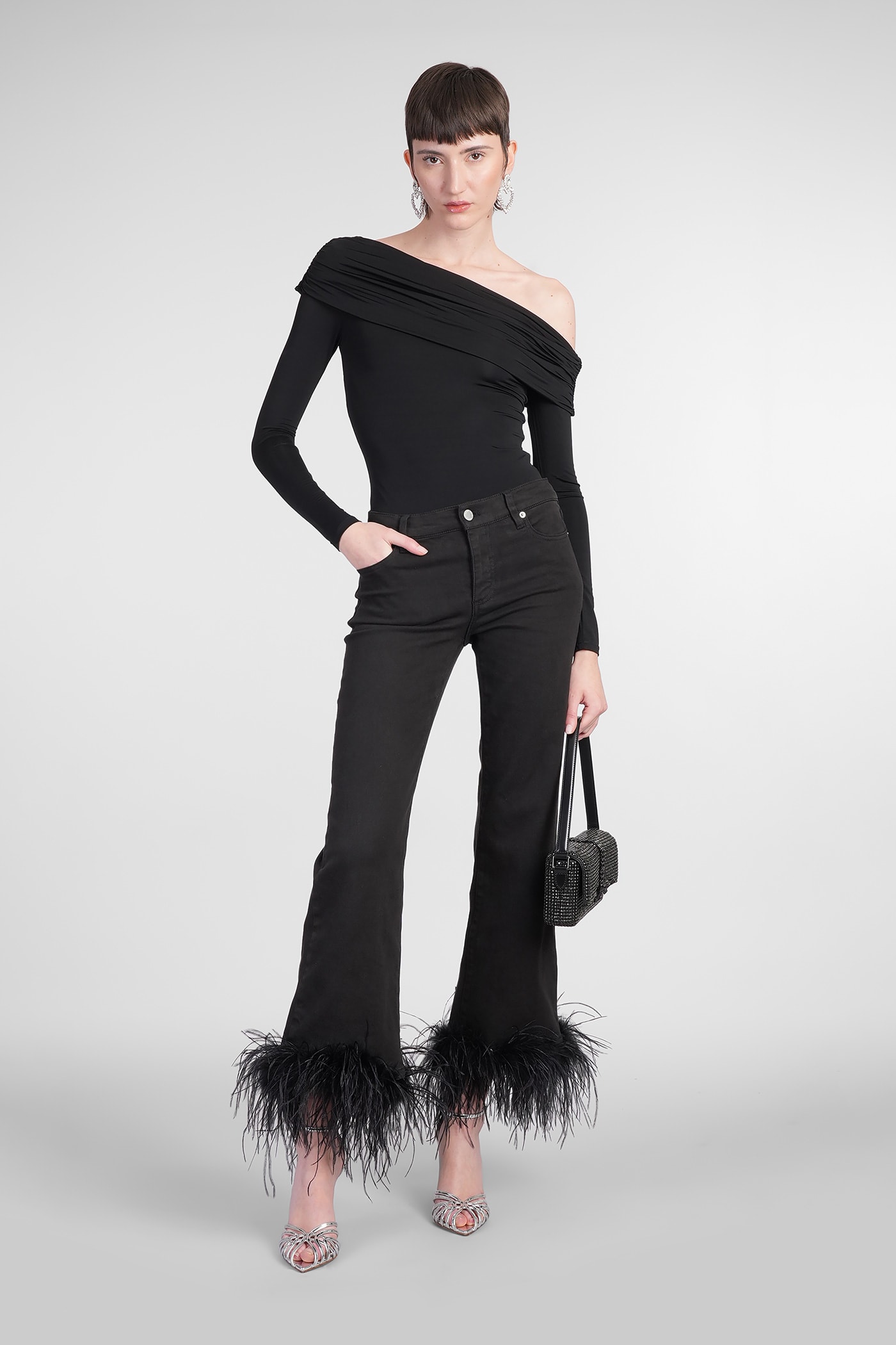 Alice And Olivia Mollie Off Shoulder Convertible Thong Bodysuit Black In Black