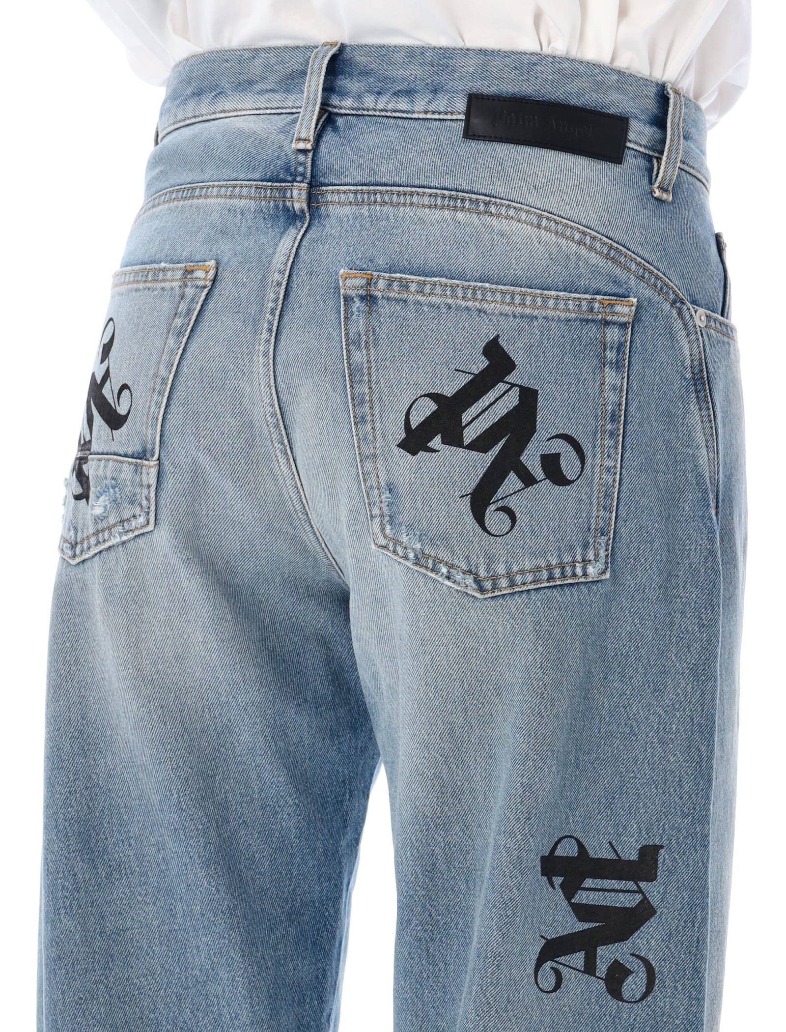 Shop Palm Angels Monogram Loose Denim Pant In Light Blue